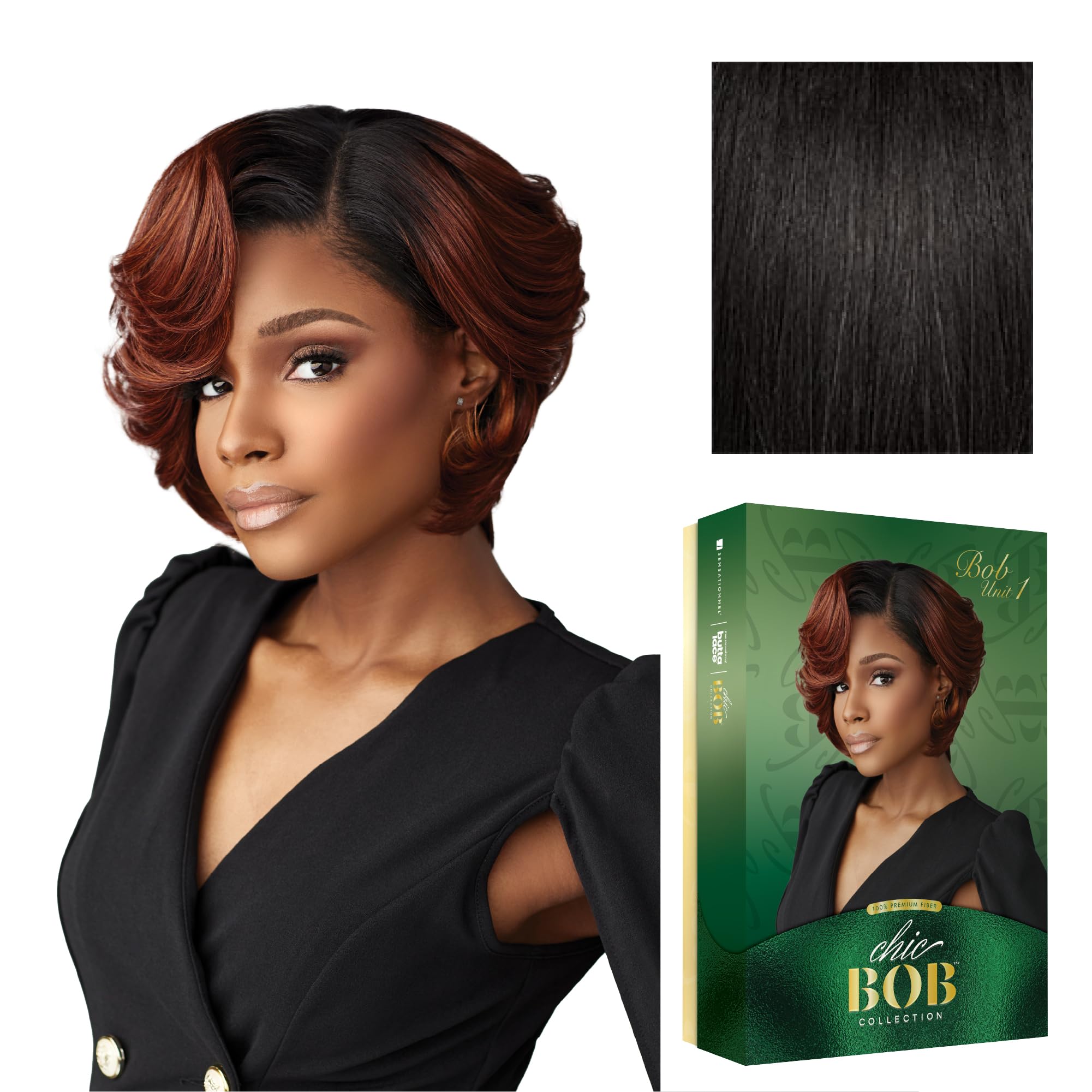 Sensationnel Chicbob Lace Frontwig - Bob Unit 1 Face Framing Glueless Wig Wide 5 Inch Deep Part Synthetic Preplucked Hairline (1B OFFBLACK)