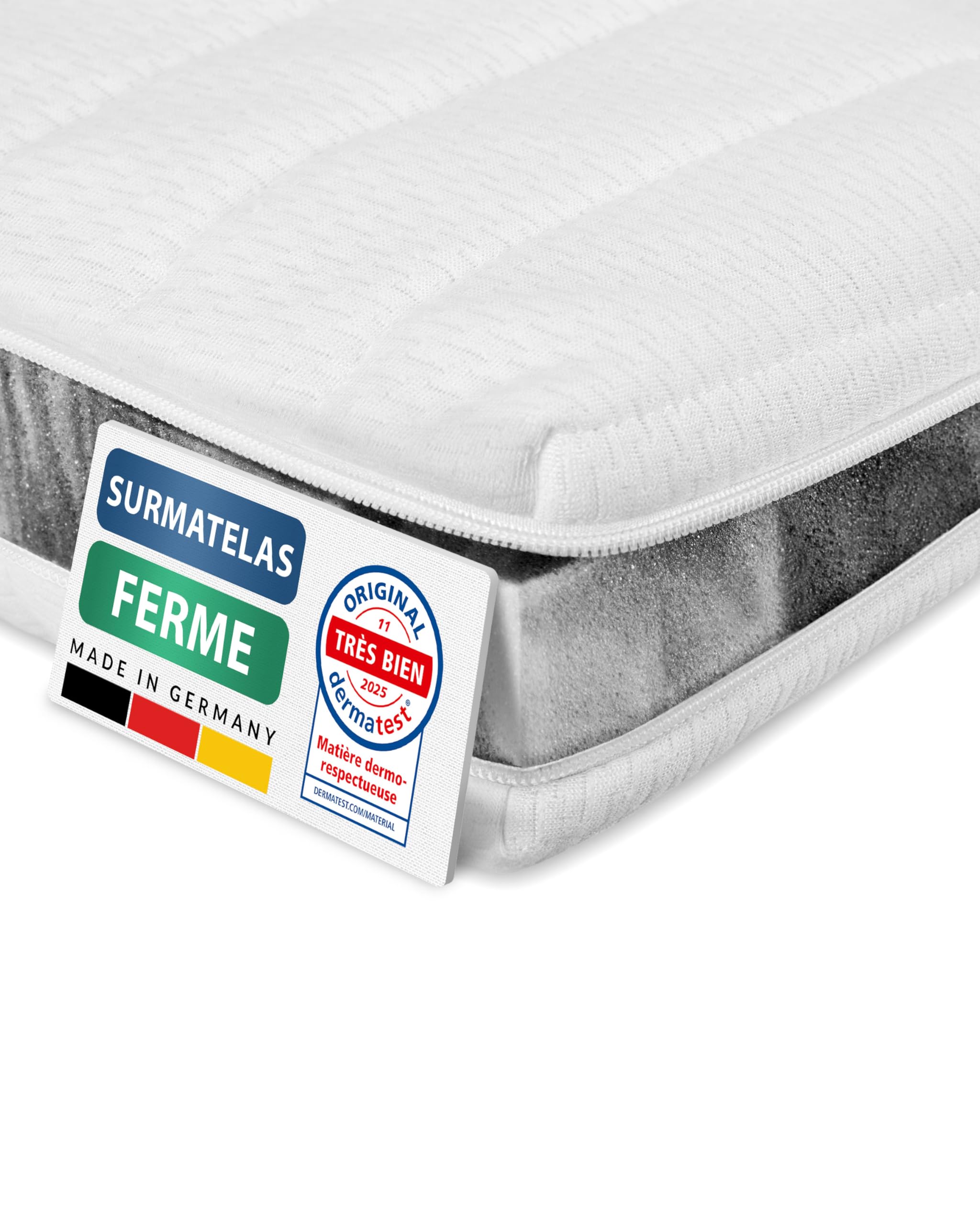 AM Qualitätsmatratzen - Surmatelas 180 x 200 cm Dur - Housse de surmatelas Amovible et Lavable - Surmatelas Ferme 180x200 Mousse 6 cm - Topper pour Un Bon Sommeil - 180/200