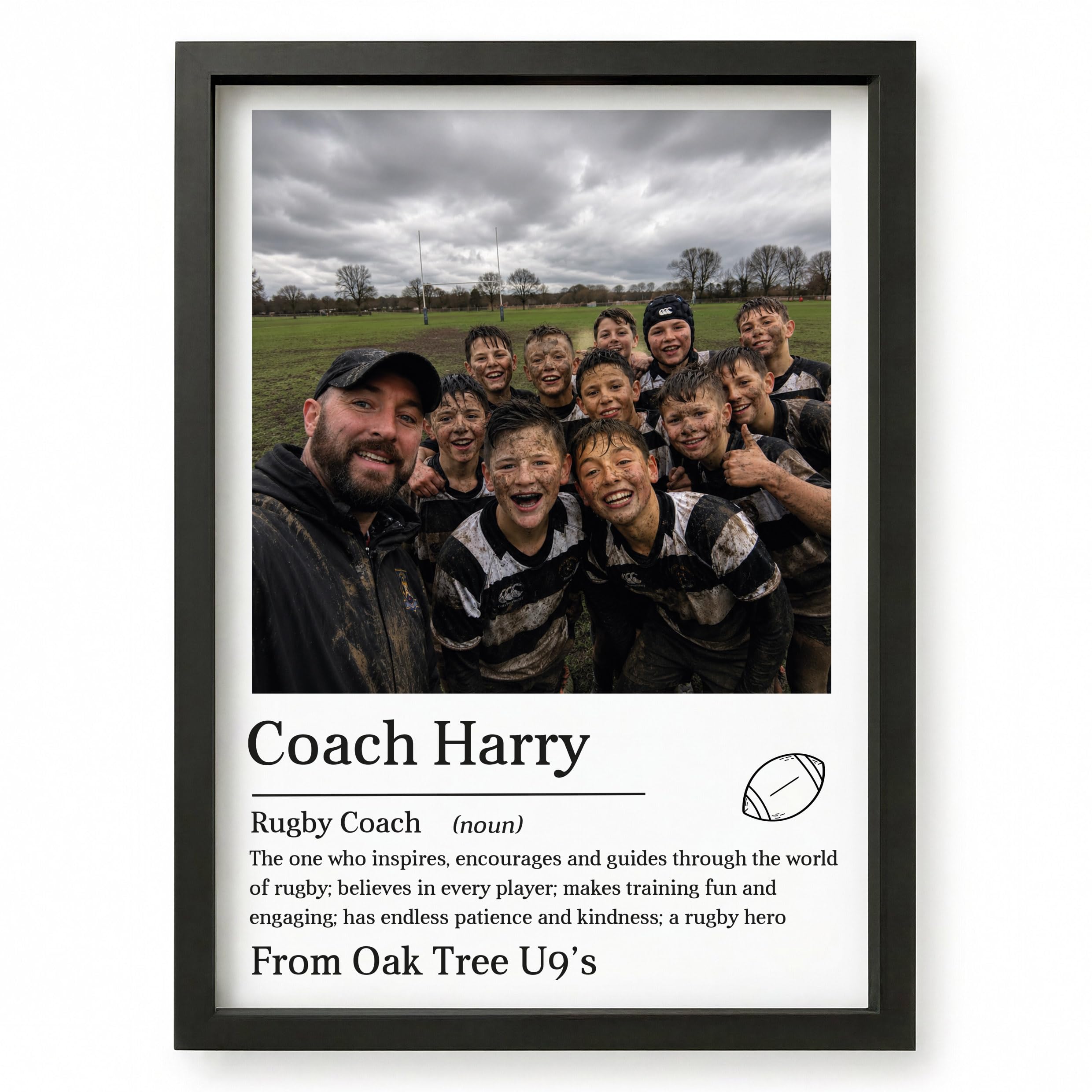 Beecreative Rugby Coach Gifts For Men, Personalised Photo Thank You Coach Gifts, A4 and A5 Poster Prints