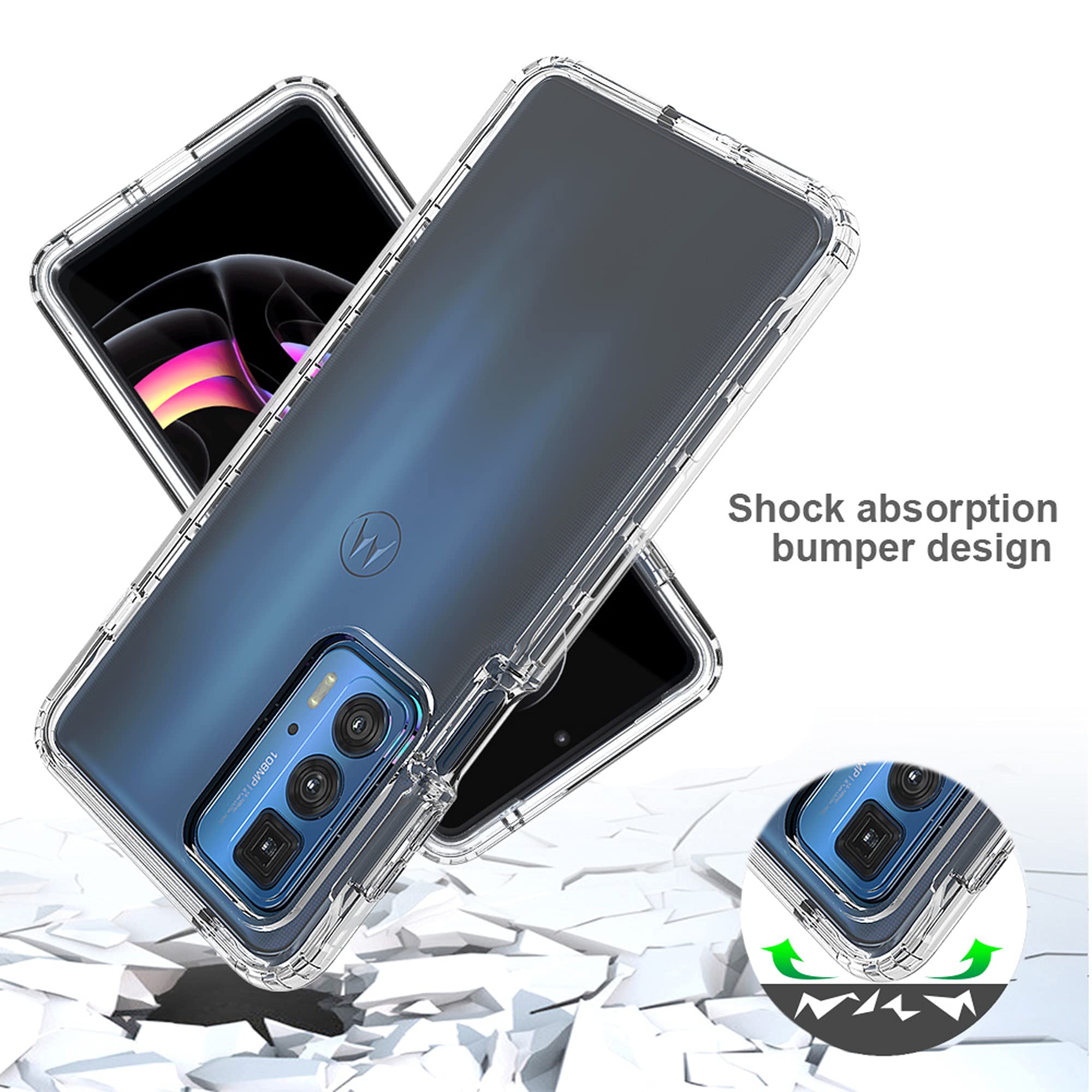 ESTH® Trasparente Cover per Motorola Edge 20 Pro Custodia in silicone a Antiurto 360°, Caso Protettivo Antineve e Antipolvere Senza Protezione per lo Schermo Integrata, Rosso