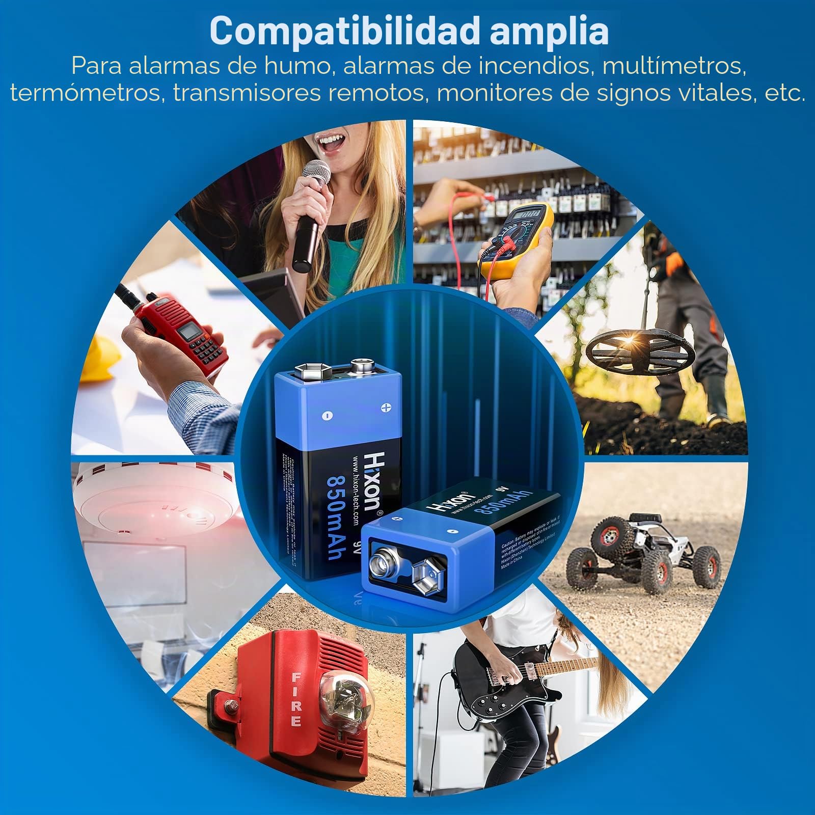 Kit Cargador y Batería 9V 850mAh Recargable Li-Ion para Sistema de Alarma Multímetro Detector de Humo