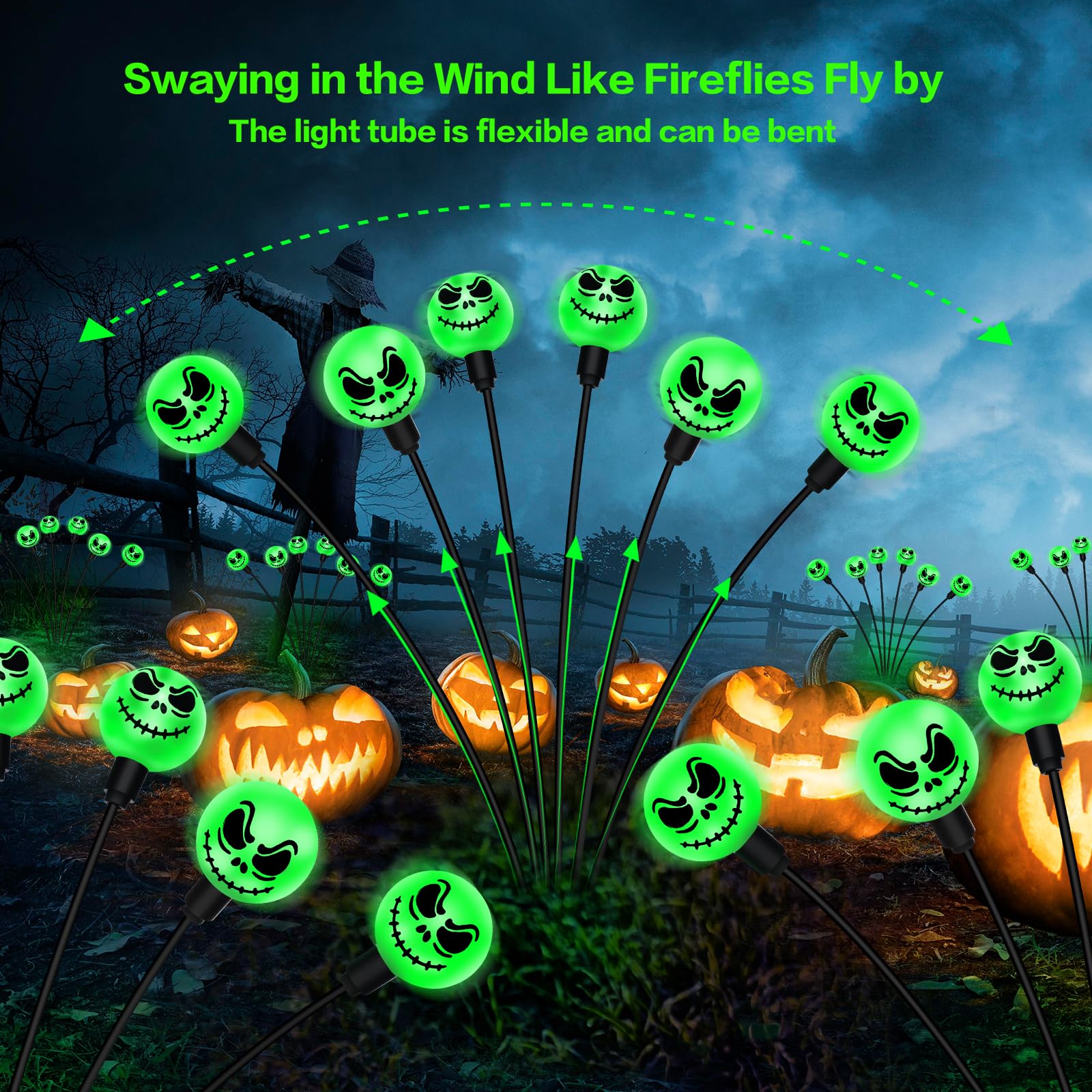 12 Pack Solar Halloween Eyeball Stake Lights - 8 Modes, Color Changing, Waterproof Outdoor Decor