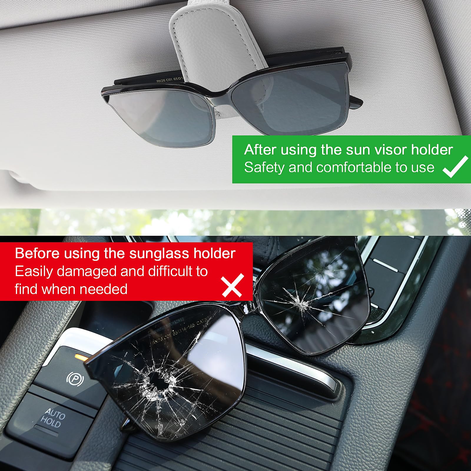 Huanmin 2 Pcs Brillenhalter für Auto Sonnenblende, Universal Leder Auto Huanmin 2 Pcs Brillenhalter für Auto Sonnenblende, Universal Leder Auto