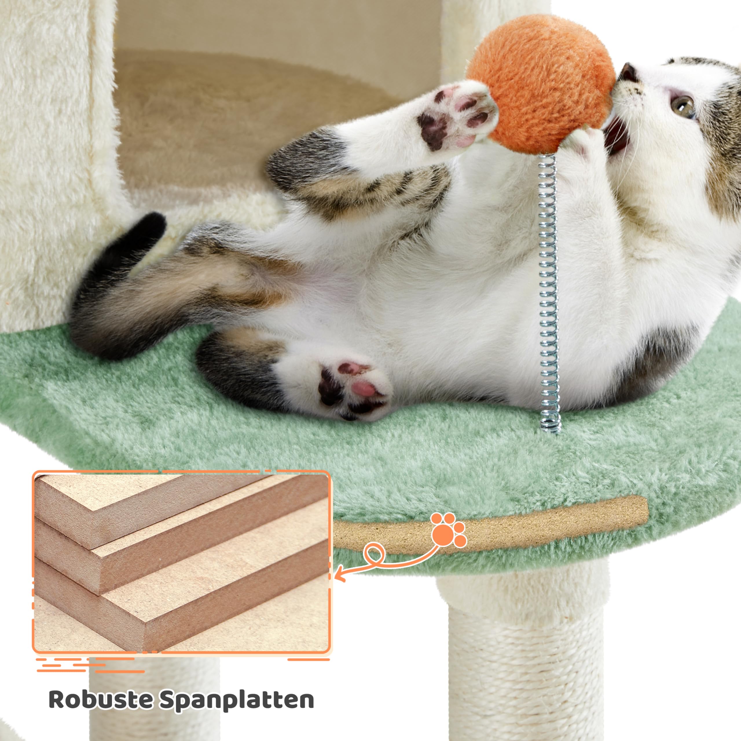 Yaheetech Árbol Rascador para Gatos Altura 165 cm con 5 Niveles de Plataforma y Cuevas Verde y Beige