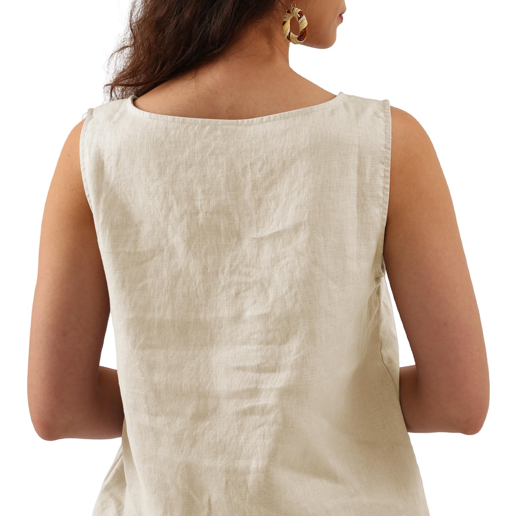 Amazhiyu Camicetta da donna in lino, senza maniche, estiva, basica, casual, con scollo a V