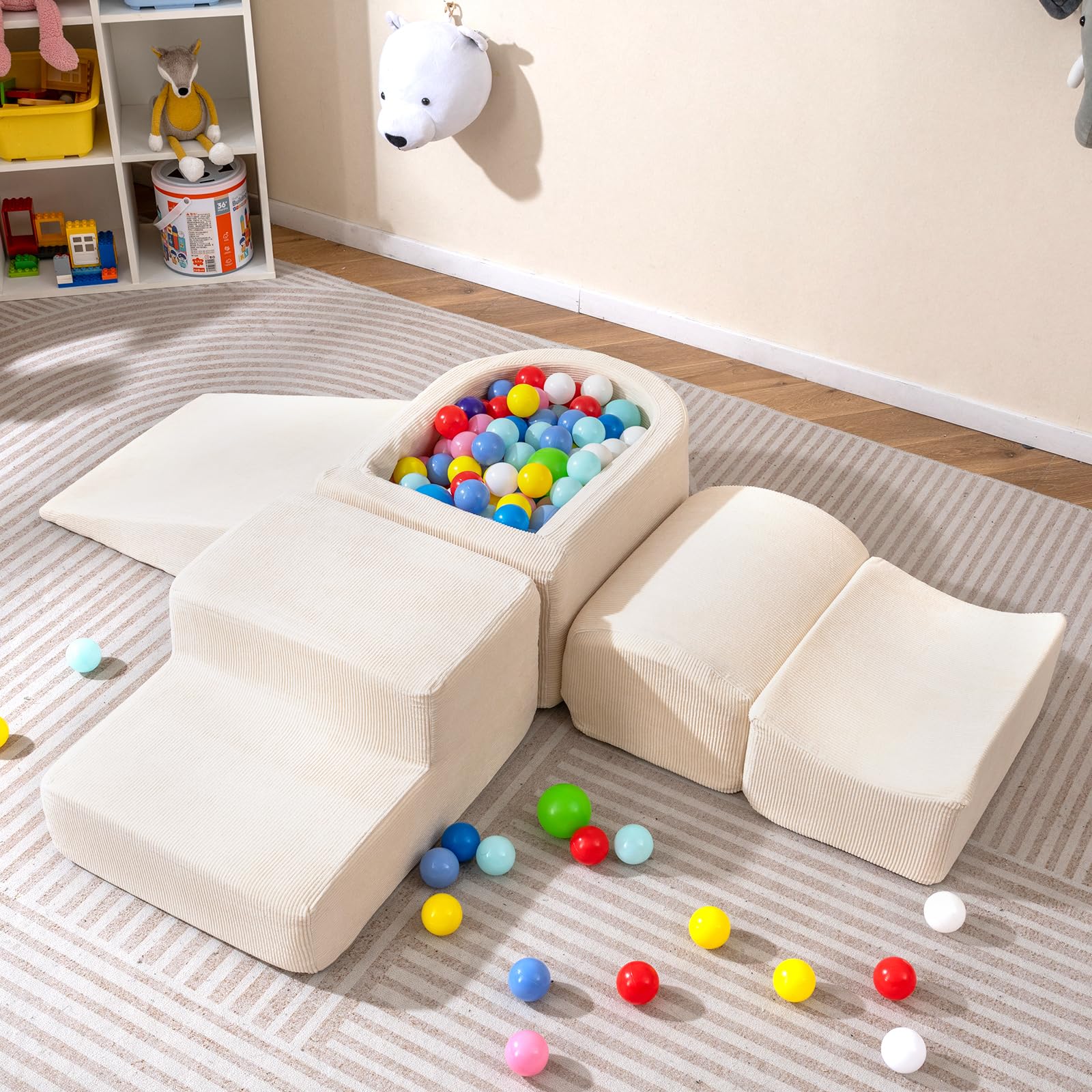 FANTASK Bloques de Espuma XXL de 5 Piezas, Bloques de Escalada Gigantes con Piscina de Bolas, Bloques de construcción Grandes para retozar y Escalar, Bloques de construcción Suaves para el hogar, la