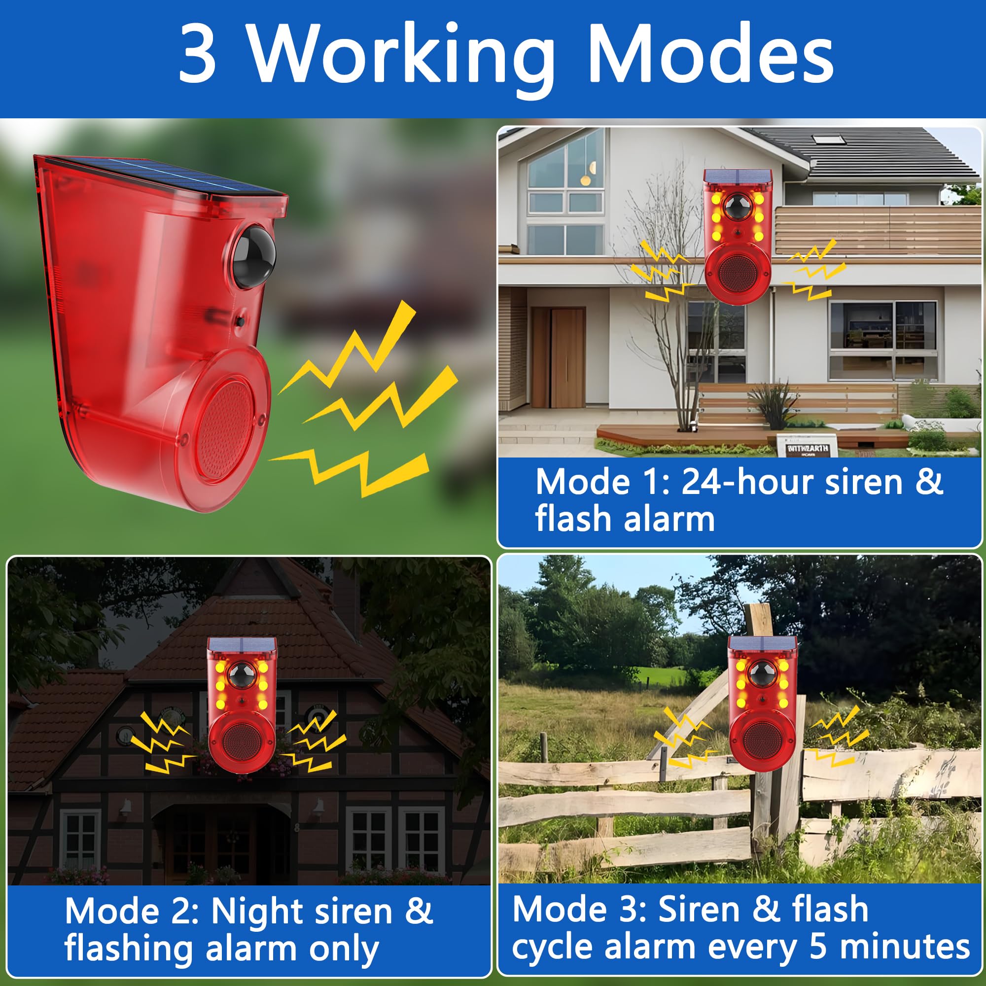 Solar Sensor de Movimiento para Exteriores: 110 Deb Four Sander, 6 LEZ, Flashwinningstrob, Alam Sistum, Laudermotien, Detketo, Noismek. (K11-4)