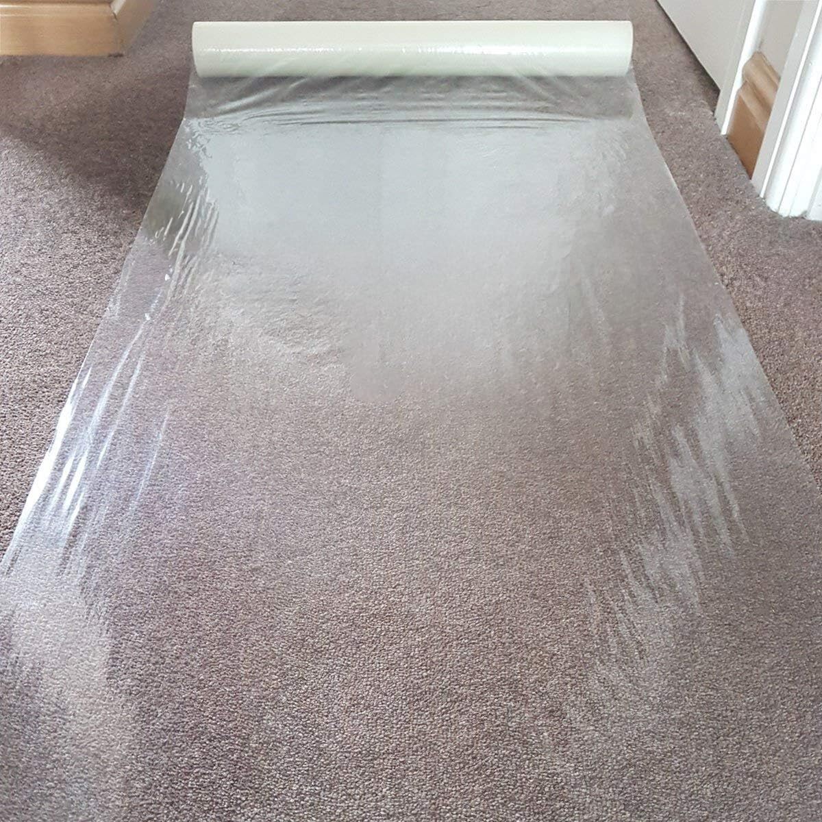 WINSOME60 Micron Clear Carpet Protector Film Self Adhesive Roll Temporary Protecting Water Resistant Floor Dust Sheet Cover | 2 Rolls (Each 60cm x 25M)
