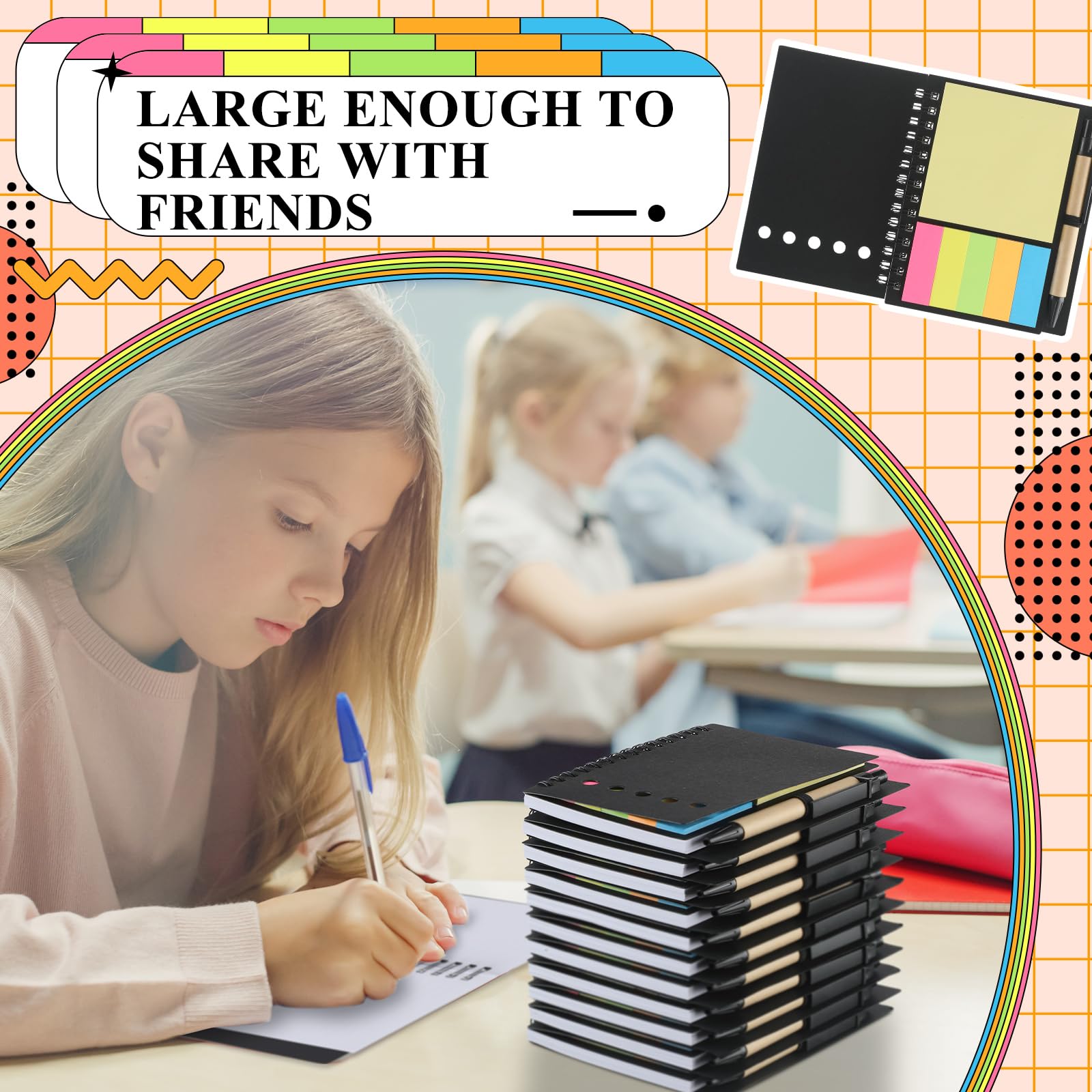 Qilery Confezione da 50 quaderni a spirale a righe, piccolo blocco note e penna, blocco note a righe, nero, tascabile, per ufficio, ufficio, scuola