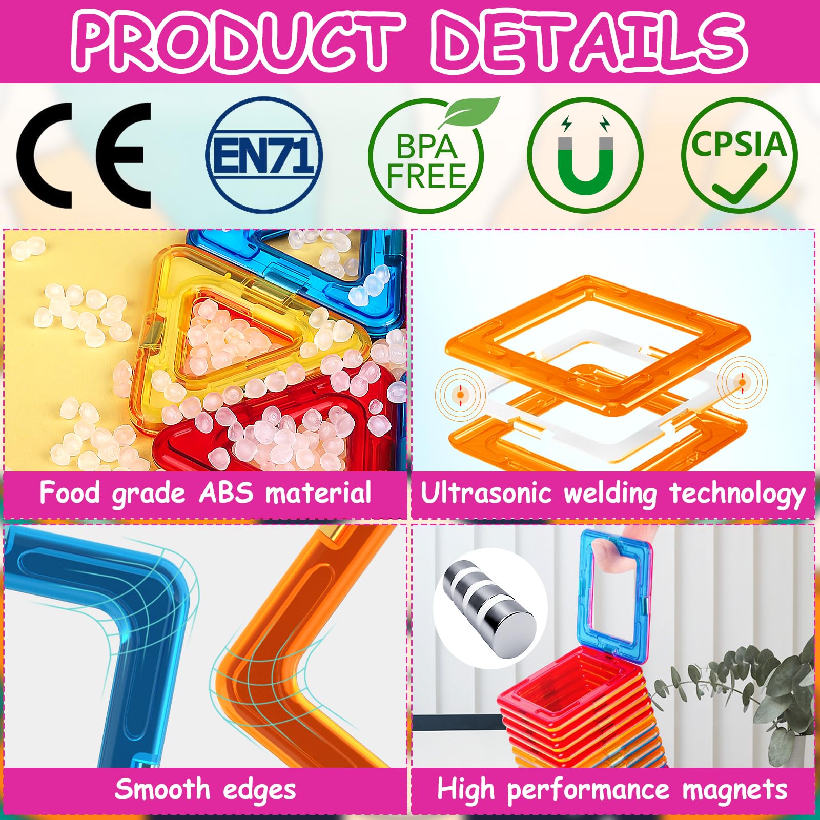 Purpledi 120 Pezzi Blocchi di Costruzione Magnetici Giochi Magnetici Costruzione Magnetica, Bambini Giocattoli Giochi di Costruzione Educativo Regalo di compleanno per 4 5 6 7 8 9 Anni