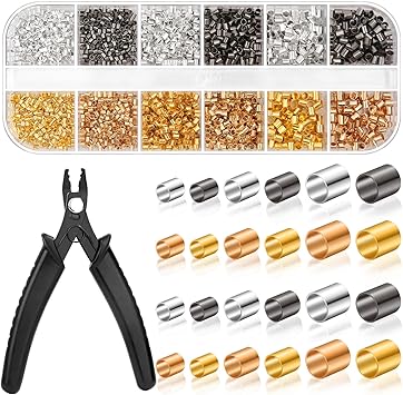 Thrilez Crimping Beads for Jewelry Making, 2200 Pieces Crimp Tubes with Crimping Pliers for Earring Necklace Bracelet DIY Jewelry Making(3 Sizes, 4 Colors)