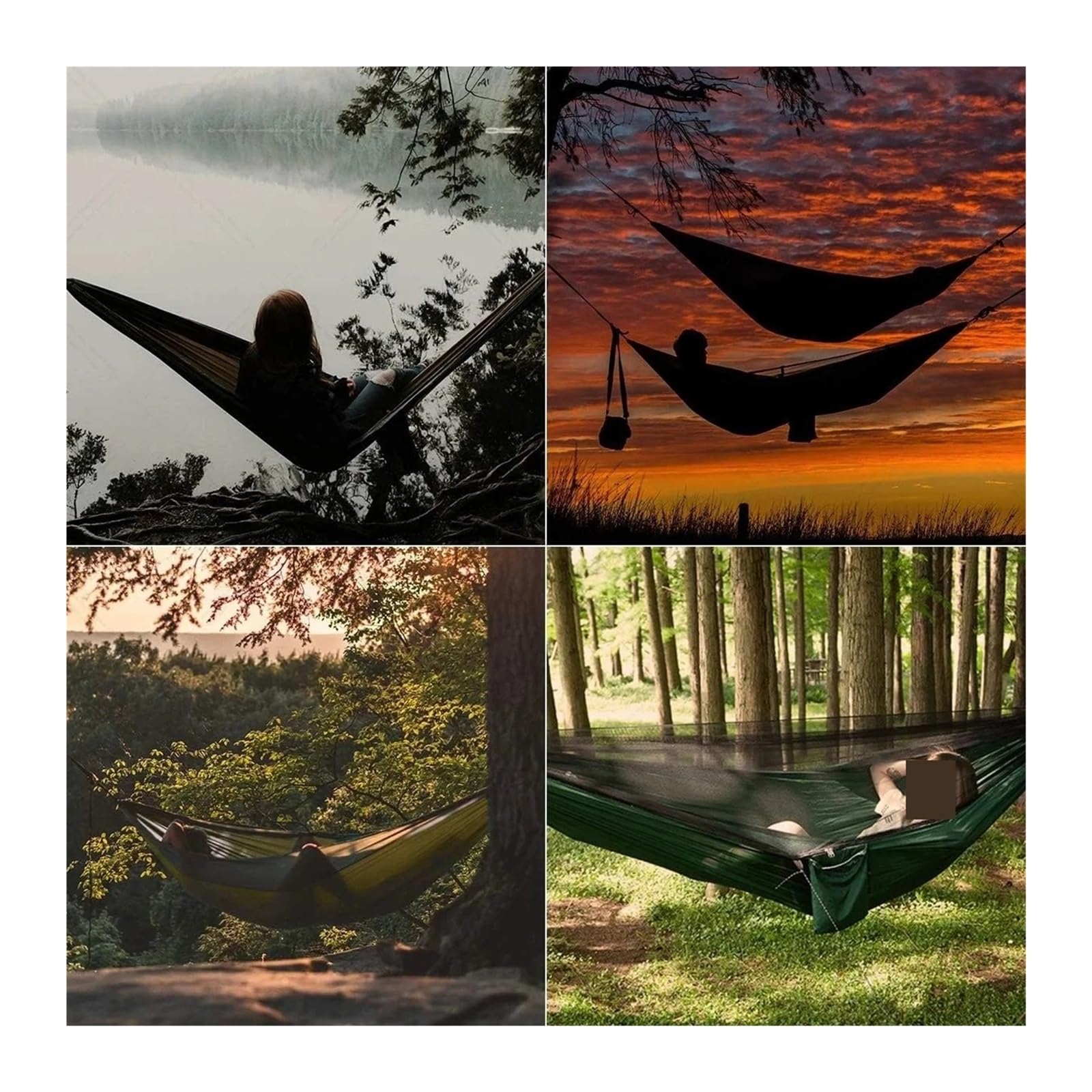 Hamac. Hamac de Camping 2 Places avec moustiquaire, balançoire pour Adultes, mobilier de Jardin extérieur. Hamacs d'extérieur (Vert armée) (Vert foncé 1)