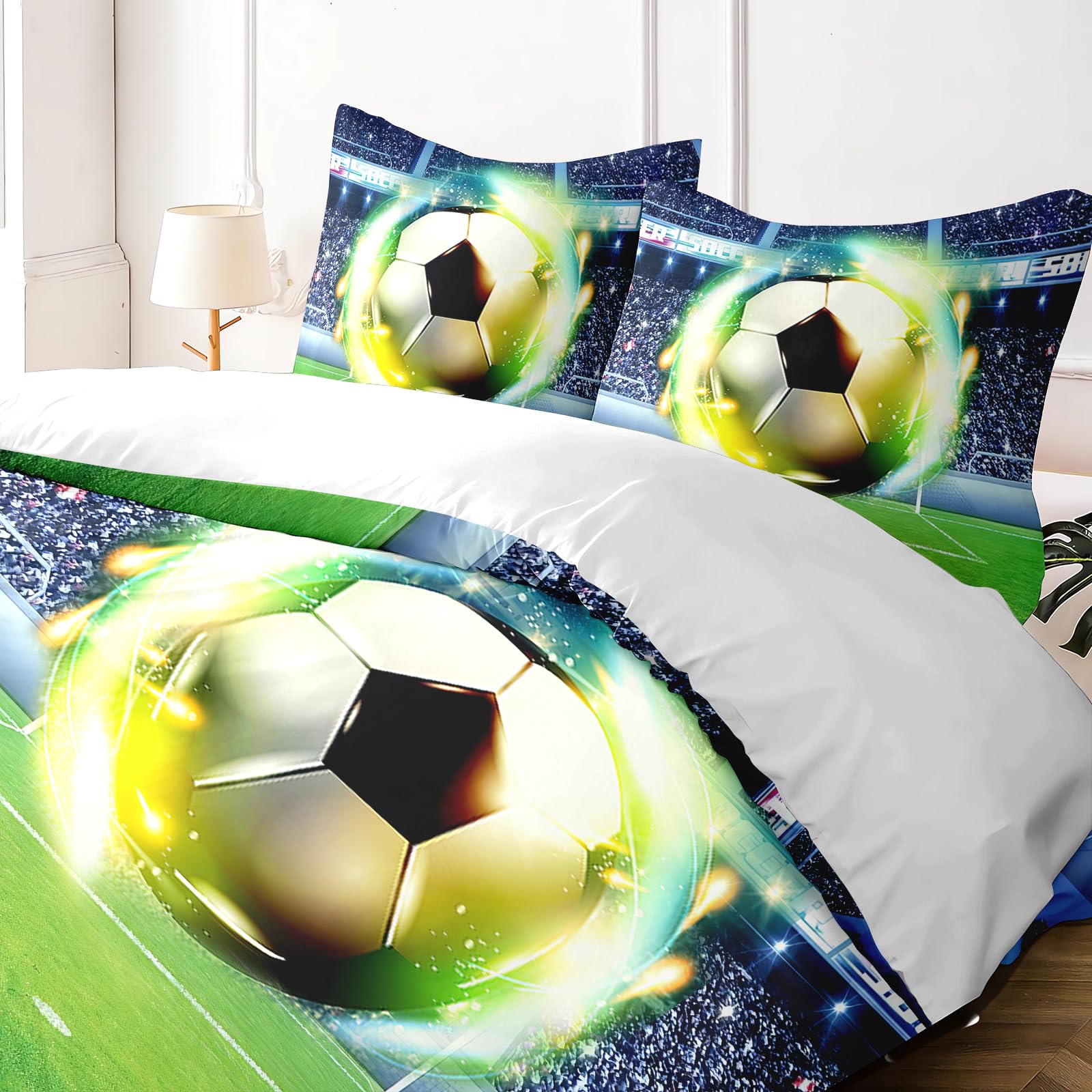Yzehomijia Football Kids Duvet Cover Sets 220x240cm + 2 Pillowcases 65x65cm, Machine Washable Microfibre, Zip Fastening - Image 3
