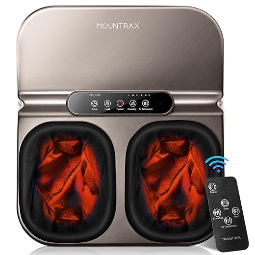 MOUNTRAX Foot Massager Machine with Heat, Gifts for Women Men, Plantar Fasciitis and Relieve Pain, Deep Kneading Shiatsu Massager, Fits Feet Up to Men Size 12 (Gray)