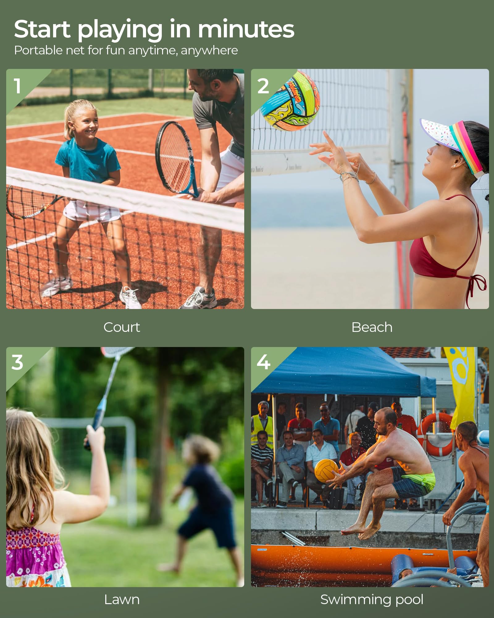 SANGMUCEN Set di rete da badminton da 3 m/4 m/5 m, rete da pallavolo all'aperto, regolabile in altezza, portatile, con borsa per il trasporto, rete sportiva ideale per tennis, badminton per bambini o