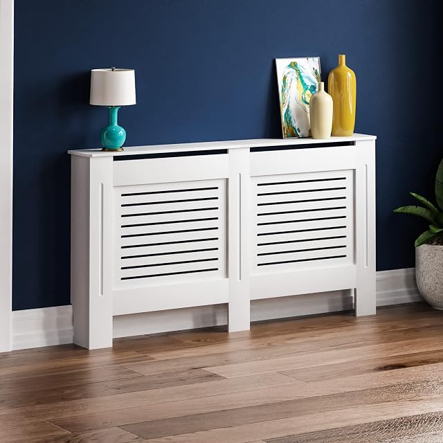 Vida Designs Milton Radiator Cover White Modern Painted MDF Cabinet, Large