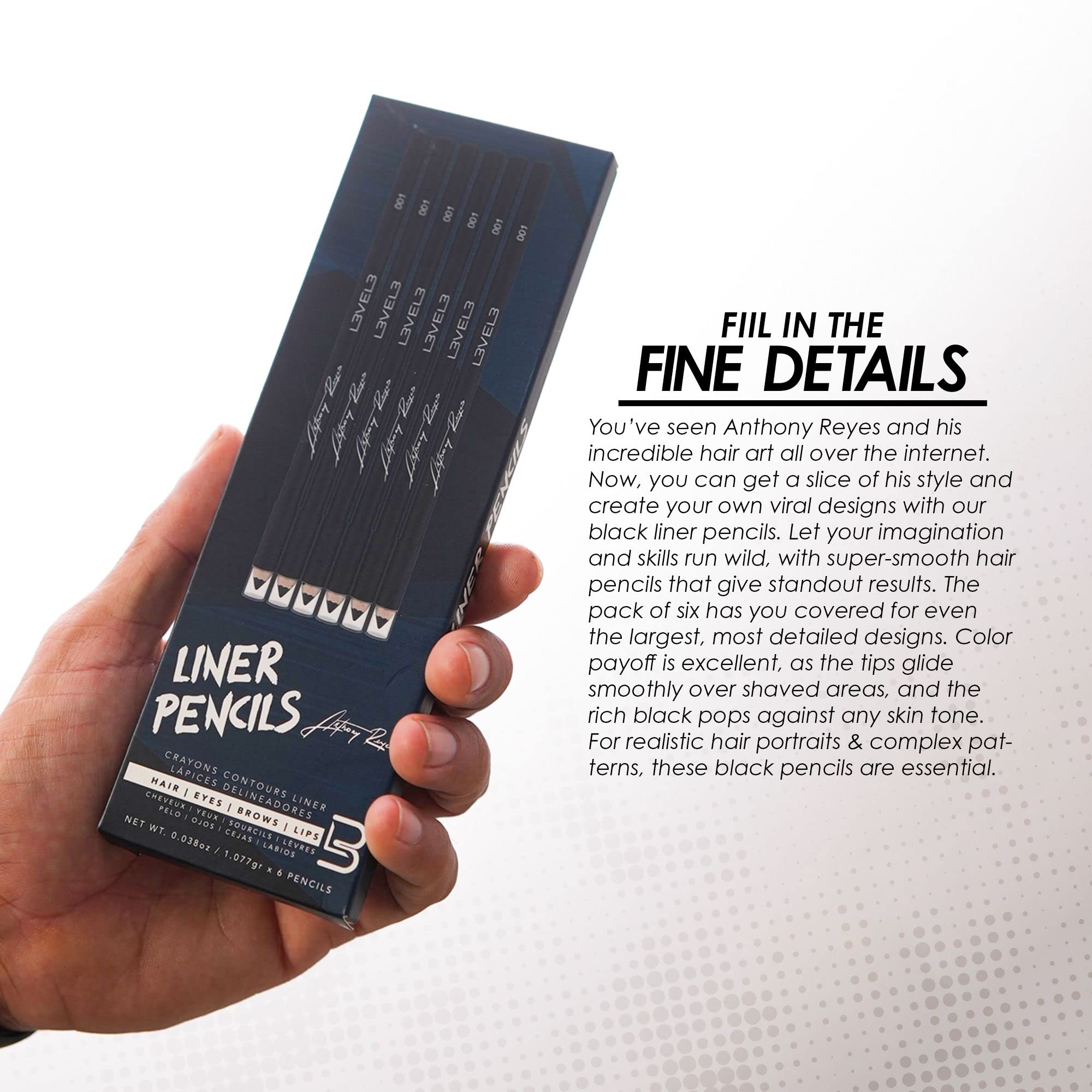 Level 3 Black Liner Pencils - Hair Tattoo and Design Pen - Beard Guide and Razor Trace Pencil