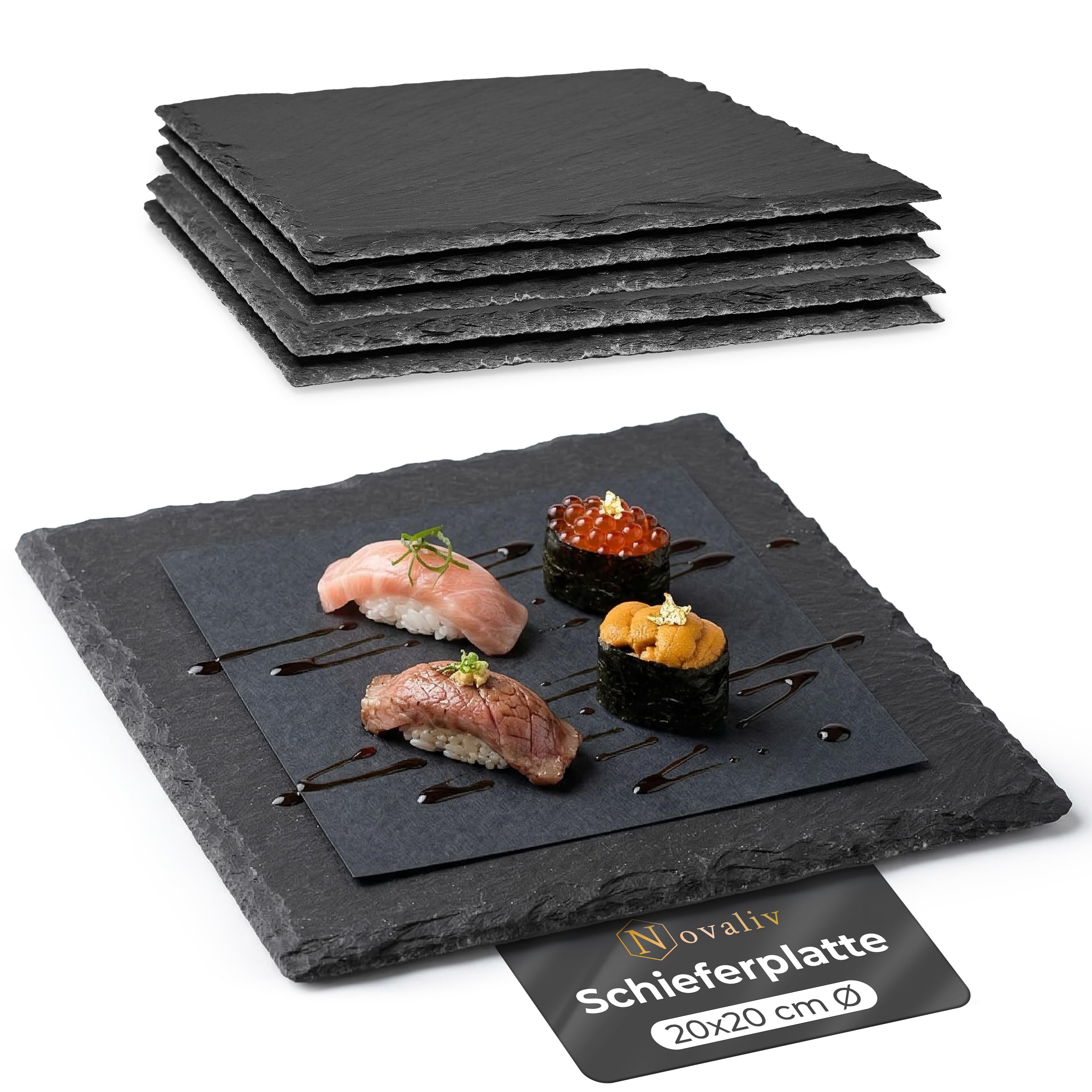 Novaliv 6x Schieferplatten I quadratisch I 20x20x0,5 cm I Sushi Servierplatten Untersetzer Käseplatte Tischplatz Schiefer Geschirr Platzset Schiefer Küche, Haushalt & Wohnen