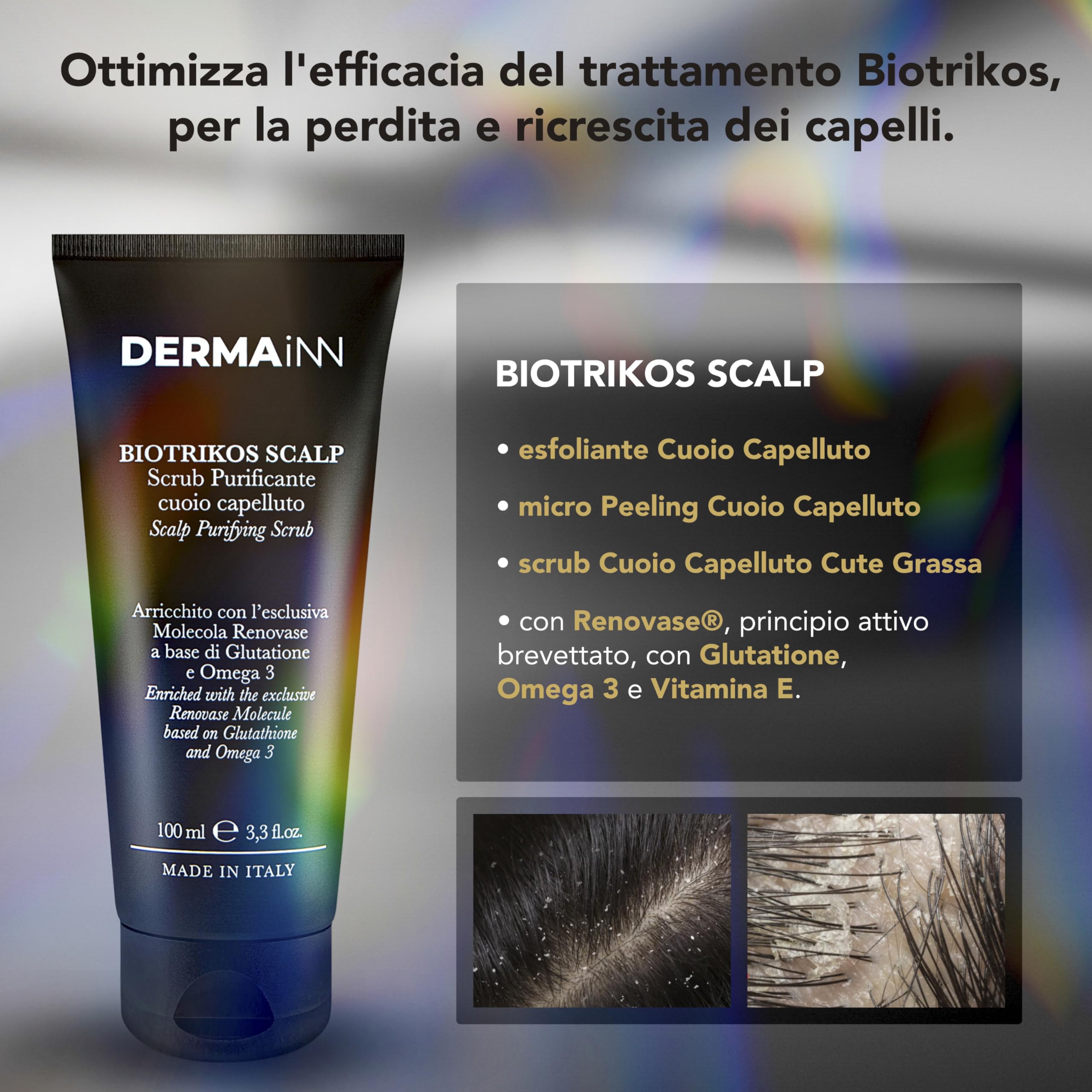 Biotrikos Scalp Scrub Purificante Per il Cuoio Capelluto Con Glutatione e Oleuropeina Scrub Capelli, Scrub Cuoio Capelluto, Peeling Cuoio Capelluto, Co Wash - Scrub Capelli Grassi, Scrub Cute Capelli