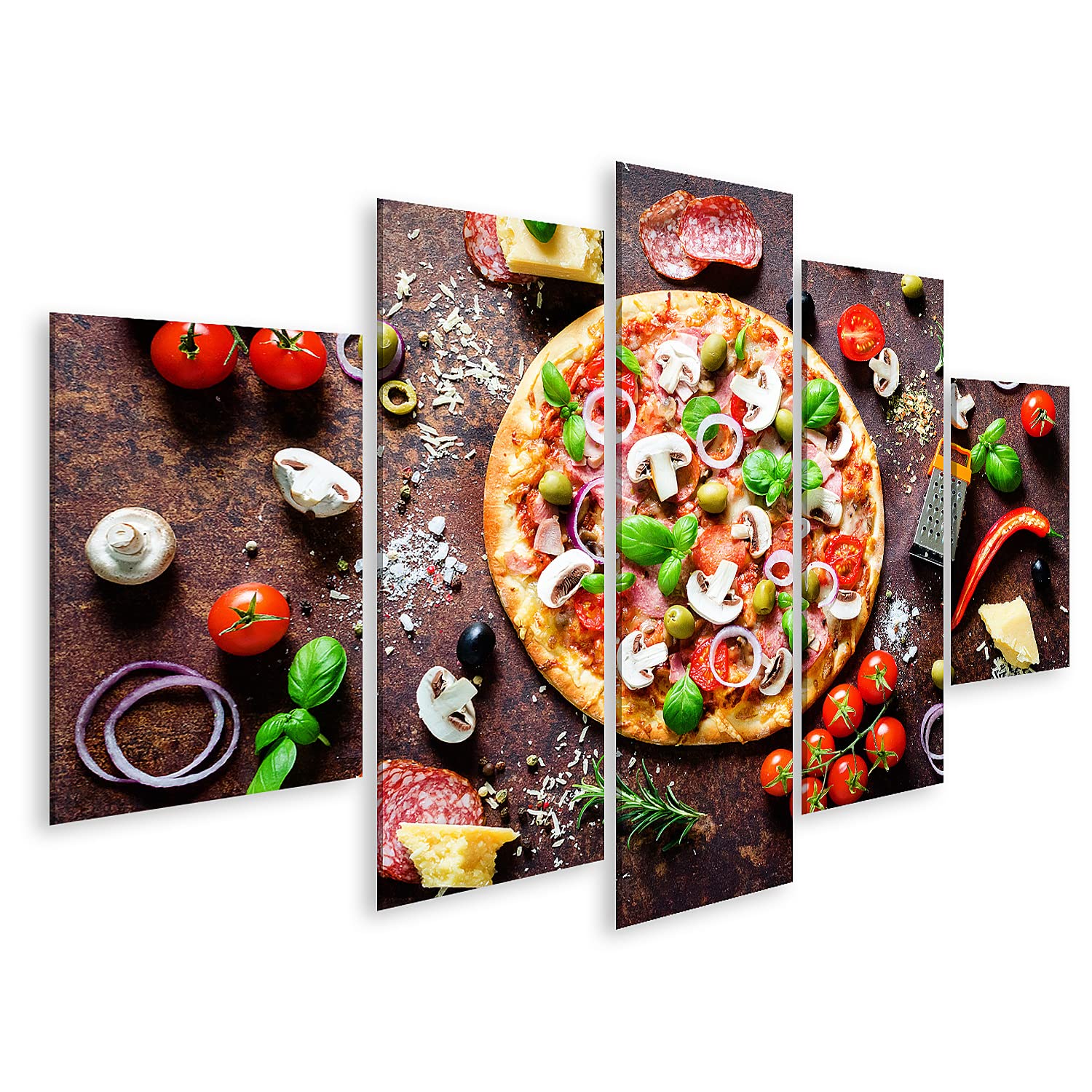 islandburner Quadro su tela Ingredienti alimentari Spezie Cucina Deliziosa Pizza Italiana Funghi Pomodori K Quadri Stampe Immagini Murale Decorazione da parete