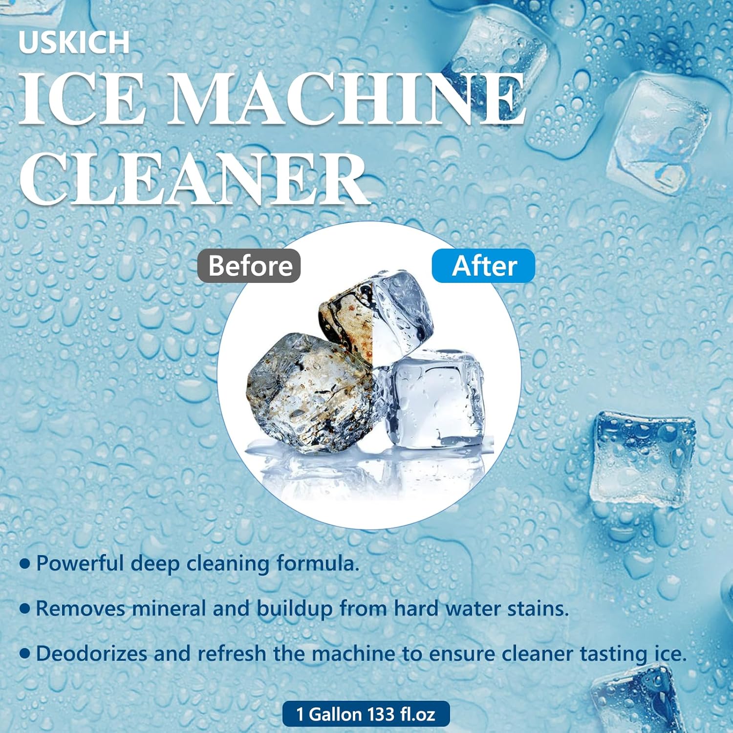 Ice Machine Cleaner Maker Descaler - Nickel Safe Descaler, Ice Maker Cleaner Compatible with Whirlpool, Scotsman, KitchenAid, Affresh, Hoshizaki, GE Opal Cleaning Kit, (1Gallon, 33 Uses)
