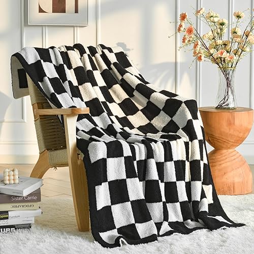Manta acogedora a cuadros para sofá, manta de forro polar suave y ligera con tablero de ajedrez reversible para sofá cama, manta decorativa cálida