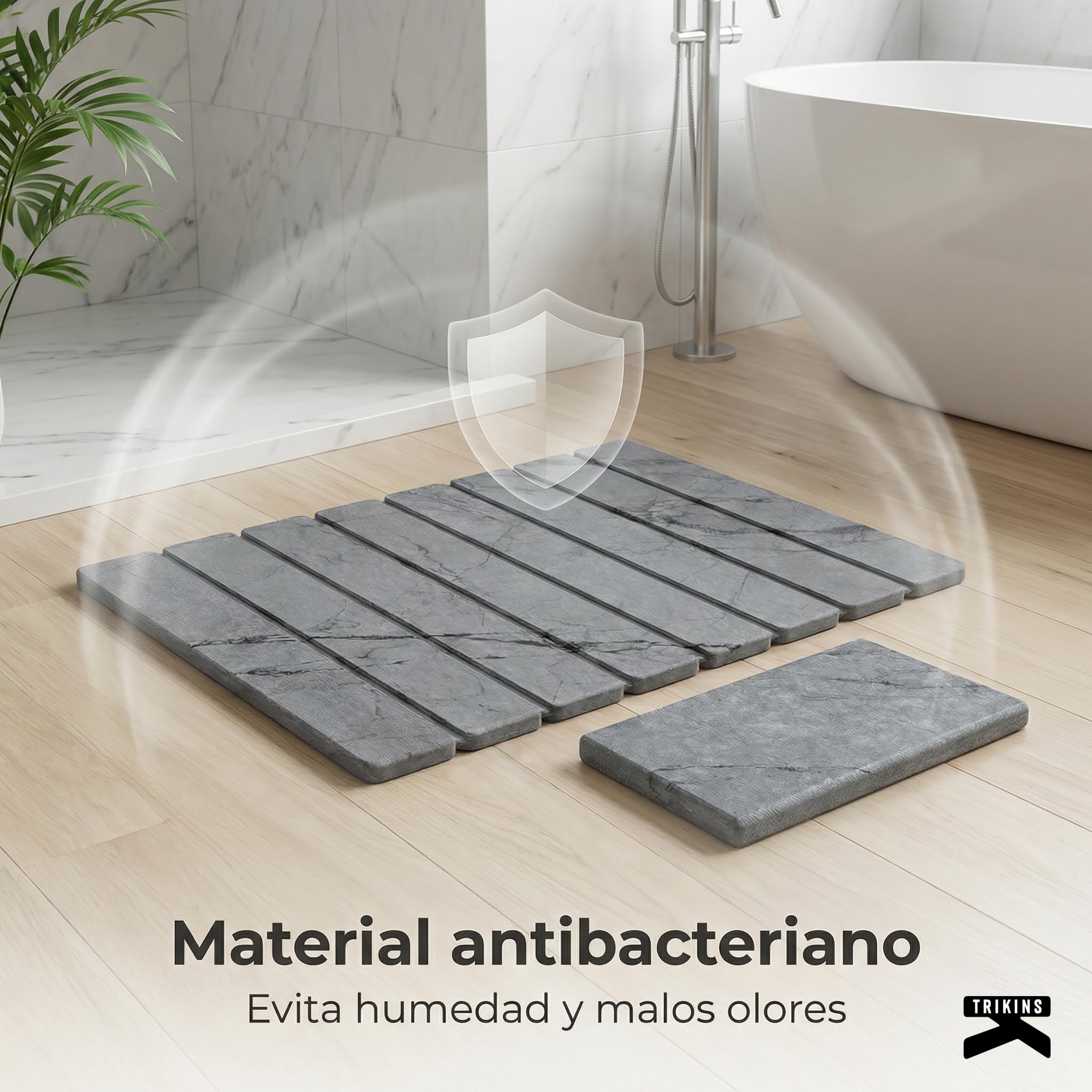 Alfombra Baño Diatomita 39x60 cm con Jabonera – Alfombrilla Baño Diatomita Super Absorbente - Secado Ultrarrápido – Antideslizante, Antibacteriana y Antimoho para Ducha, Baño y Cocina (Gris)