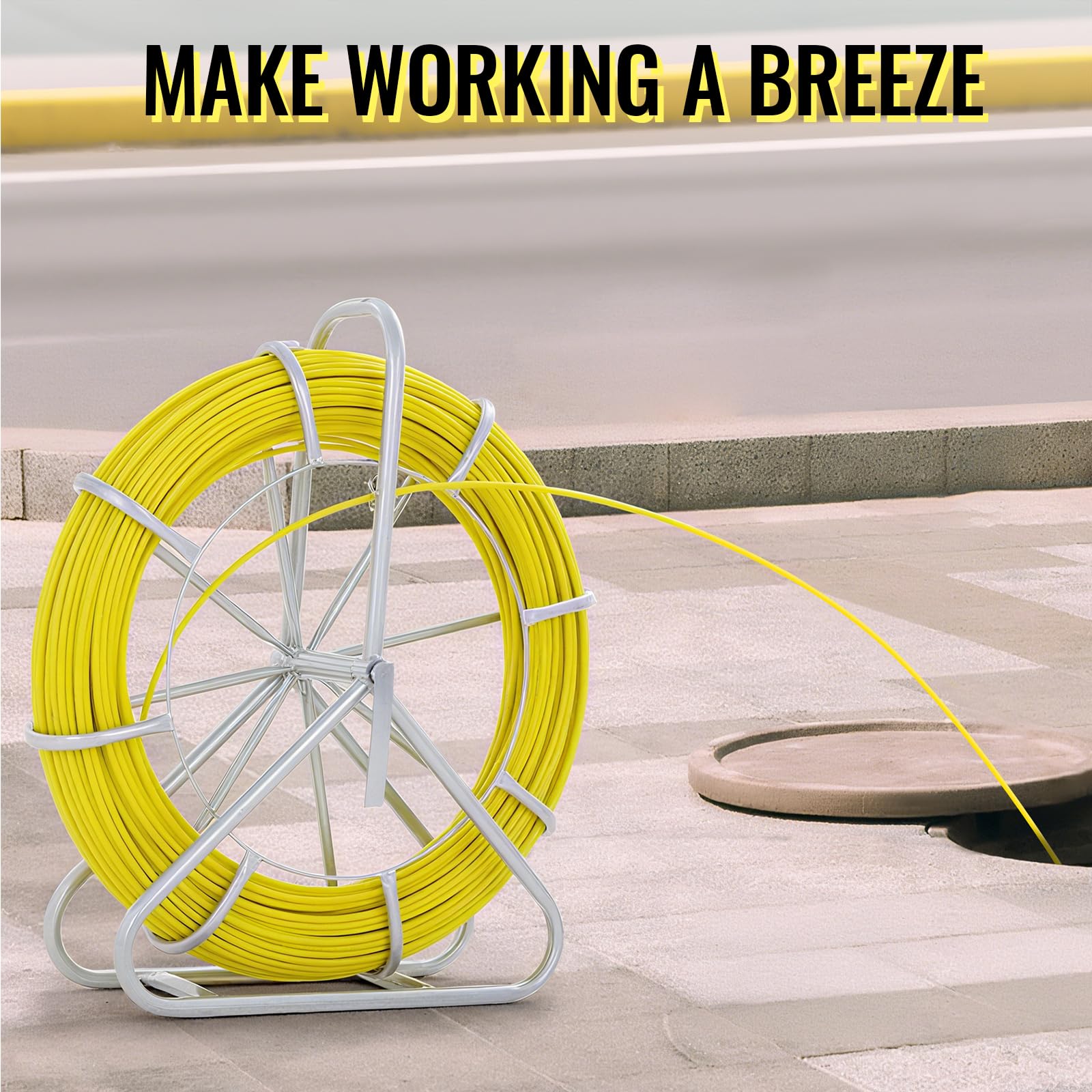 Rodder de conducto de fibra de vidrio de 6 mm x 130 cm con soporte y freno de acero, caña de correr de cable, herramientas de pesca para paredes y conductos eléctricos, no conductivo