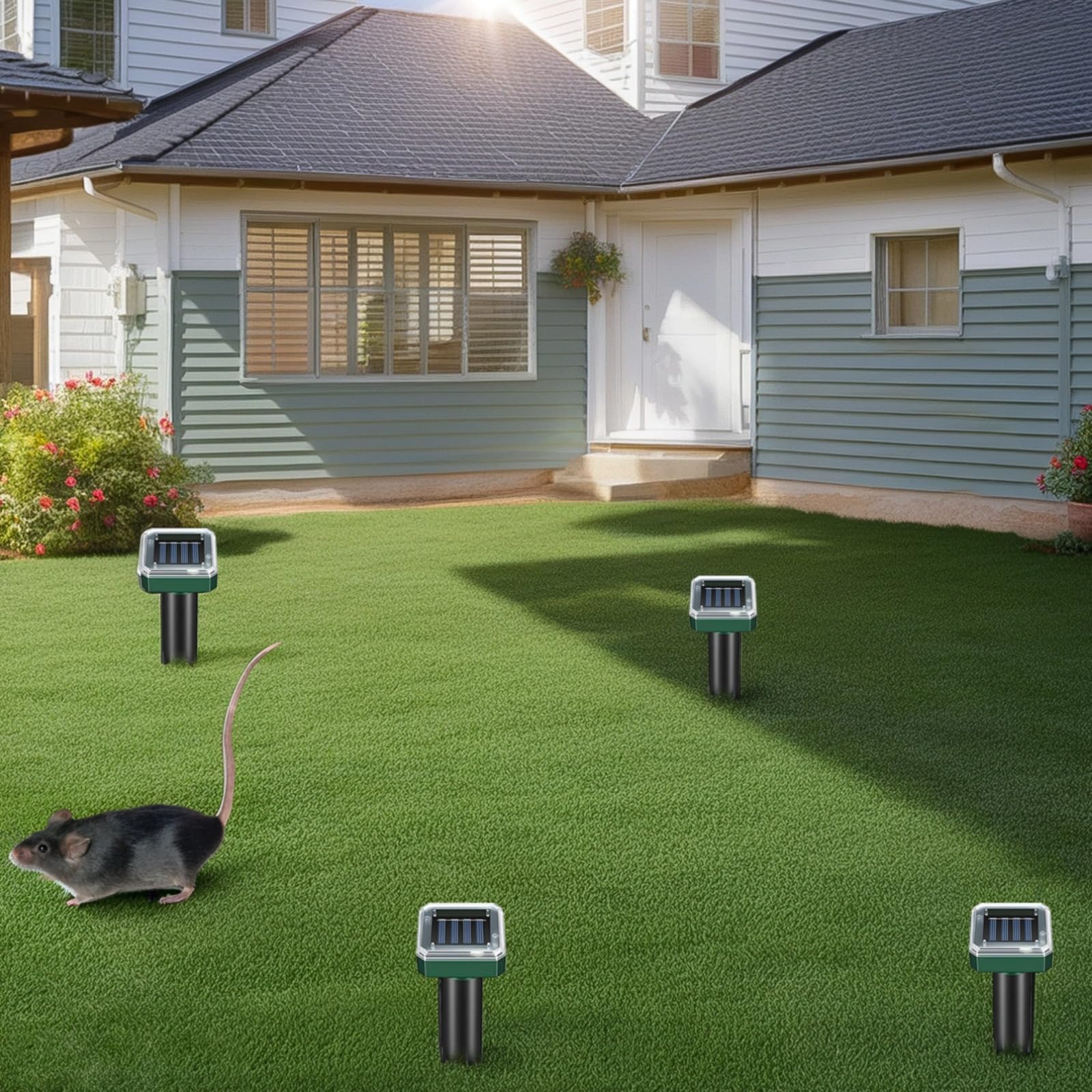 Lot de 4 pics soniques solaires pour taupes et serpents, piquets vibrants carrés pour cour et jardin, matériau ABS et PP, certifié FCC et CE, déflecteurs de sol extérieurs, 400-1000 Hz