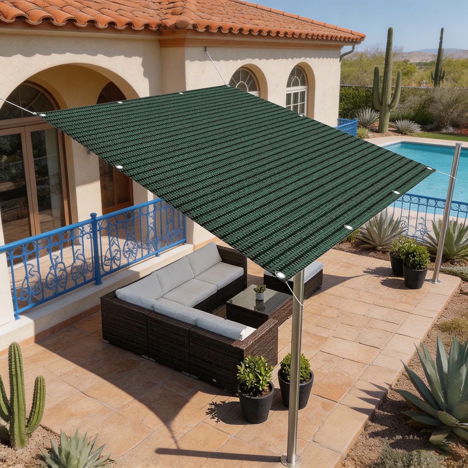 Voile d'ombrage rectangulaire contre la chaleur étouffante sur la terrasse, HDPE respirant