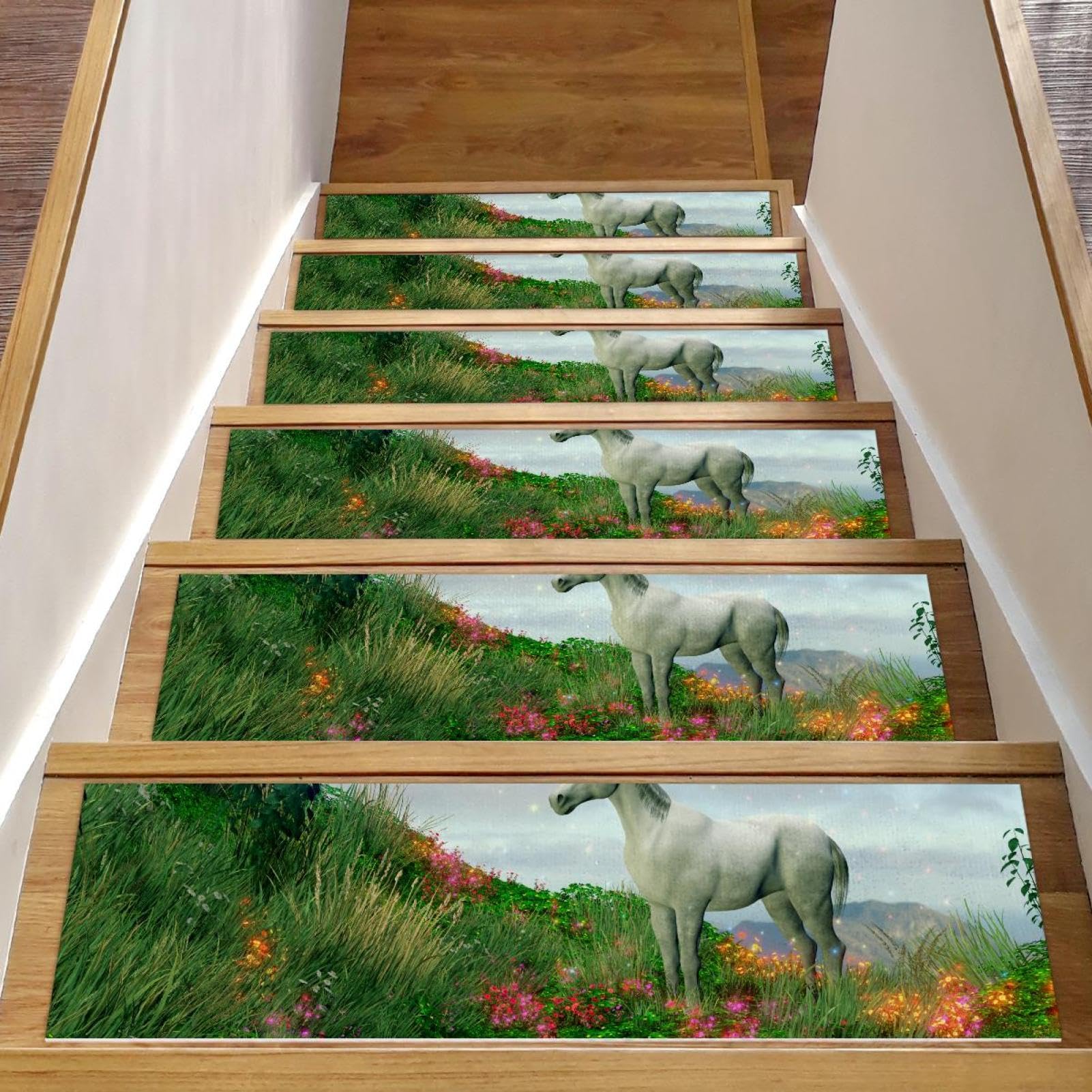 Alfombras para escaleras de 8x30 pulgadas antideslizantes infantiles pack de 15 piezas diseño unicornio