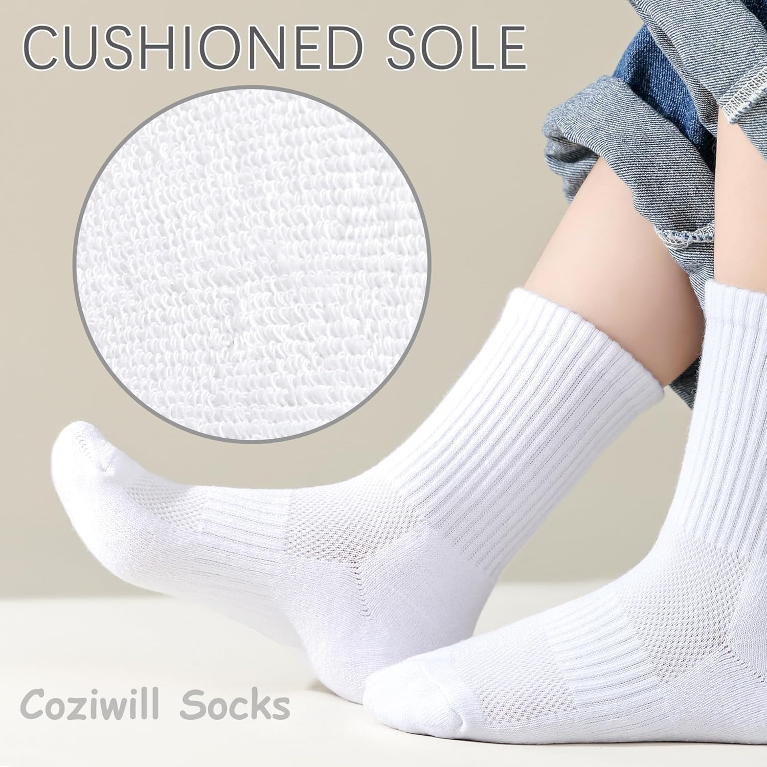 Kids Crew Socks Girls Cushioned Athletic Socks Boys Dress Sock Sports School Uniform 10 Pairs 4-14 Years - Image 2