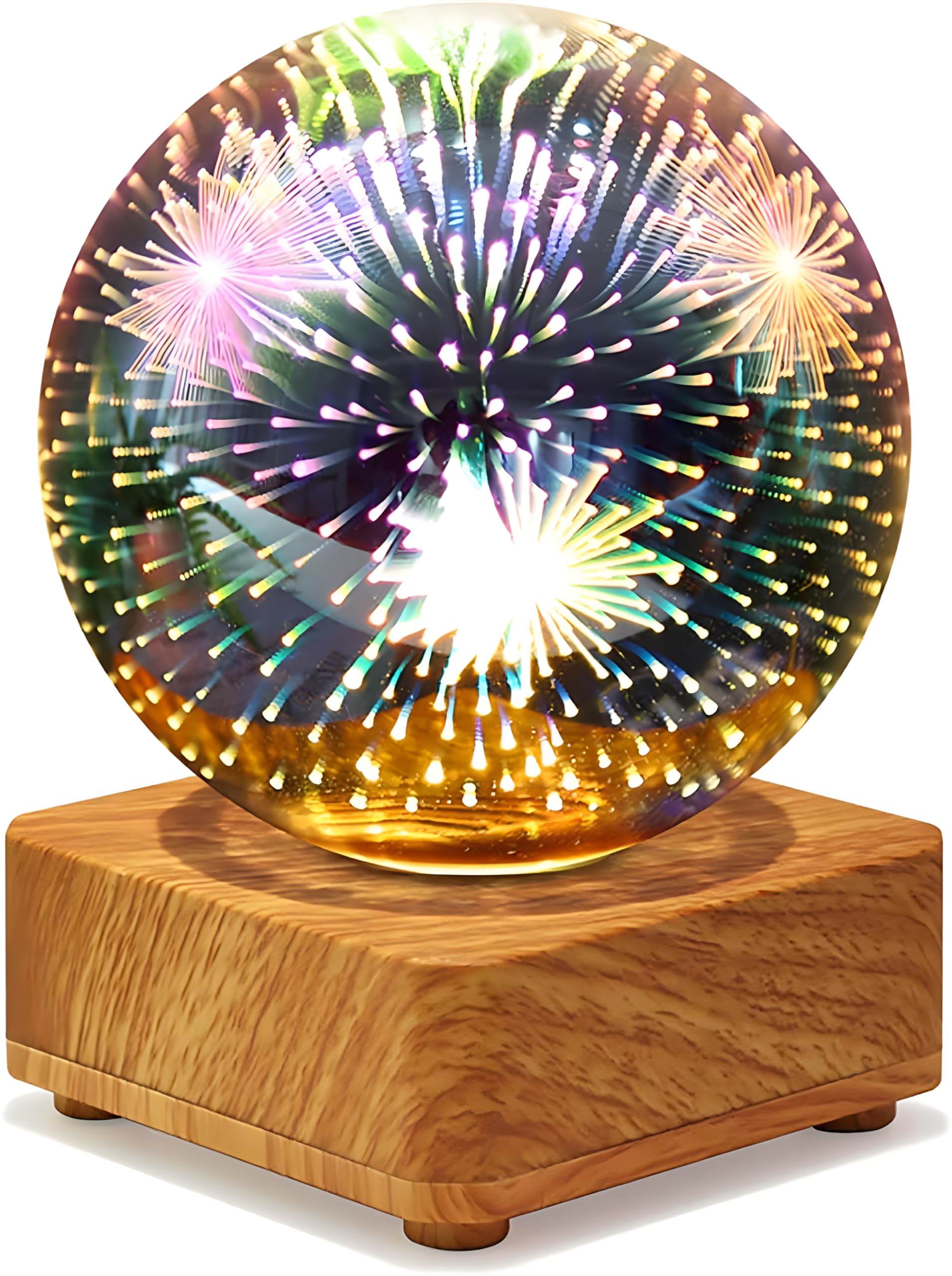 DINOWIN 3D Firework Night Light, Colorful Glass Globe Table Lamp Decorative Atmosphere Light for Kids Women Home Birthday Valentine's Gift (Fireworks)