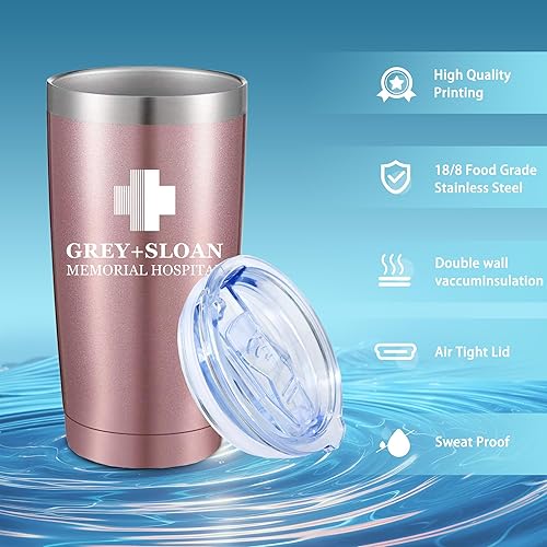 Miniatura 9 de Greys Anatomy - Vasos de acero inoxidable con tapa y popote de 20 onzas  Vasos aislados de doble pared de viaje para café helado, ideas de regalos