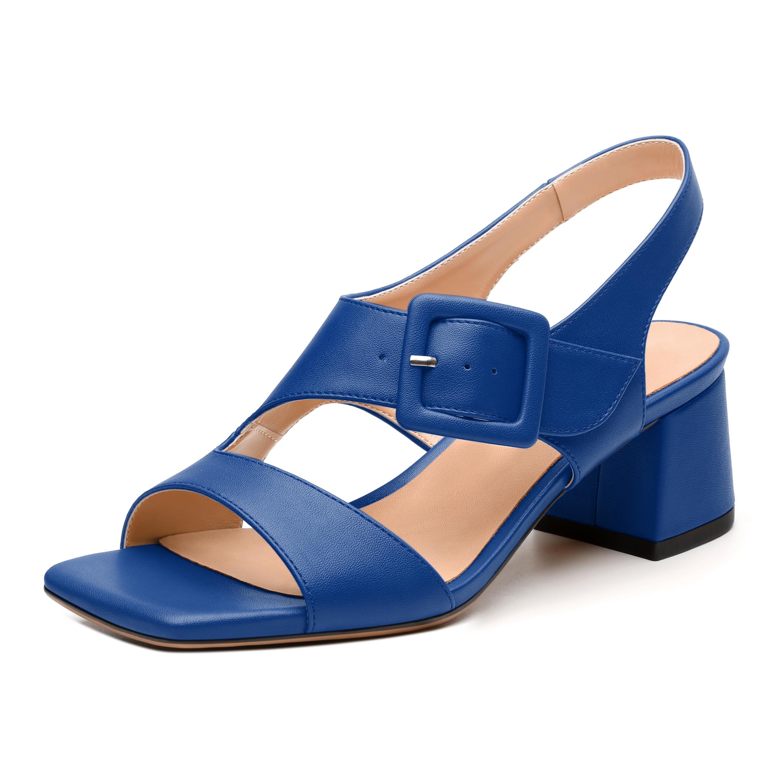 HeySoleModa Womens Heeled Sandals Shoes, Square Peep Toe Mid Block Heel Ankle Strap Sandals for Women, Leather Insole Open Toe Chunky Heel Sandals 2"