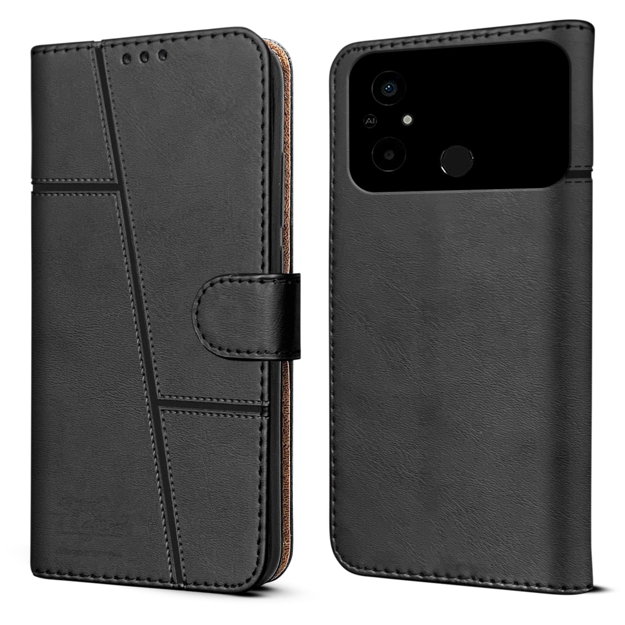Jkobi Flip Cover Case for Poco C55 (Stitched Leather with Magnetic