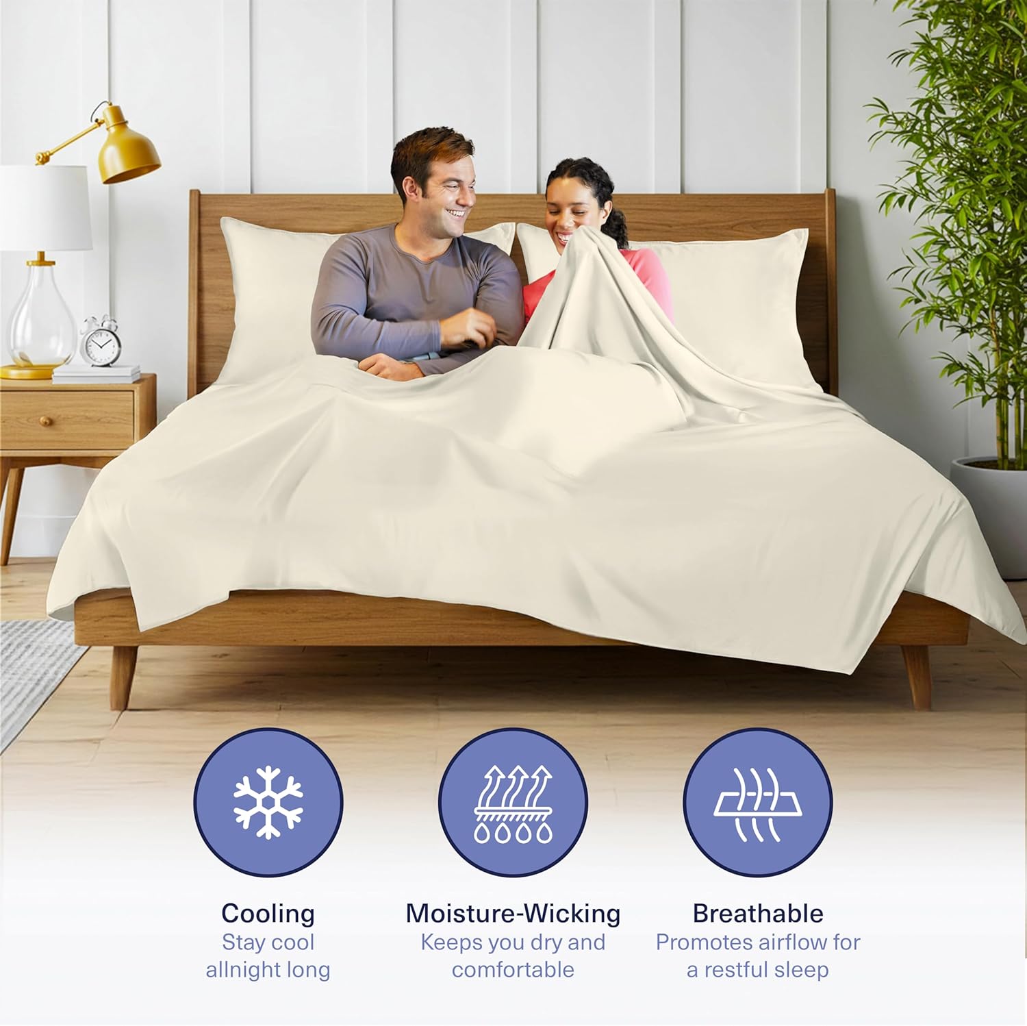 Kickoff Viscose Bamboo Sheets King Size 4-pc 100% Organic Bamboo Viscose Bed Cooling Sheets King Size Set Cool Bedding for hot Sleepers Sheet Set - Gift Ready Packaging (Buttercream,K)