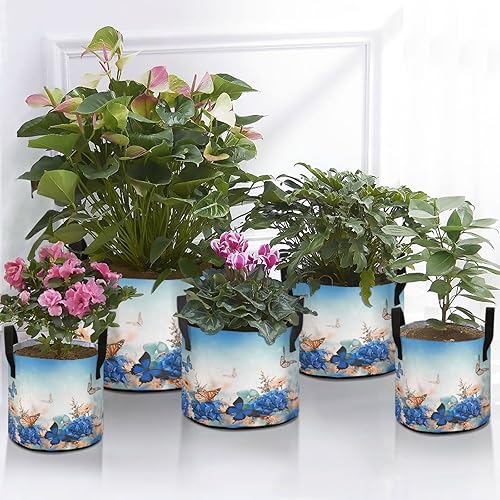 Miniatura 6 de Wamika Bolsas de cultivo de flores de mariposa azules de 10 galones de tela transpirable gruesa resistente bolsa de primavera verano macetas con