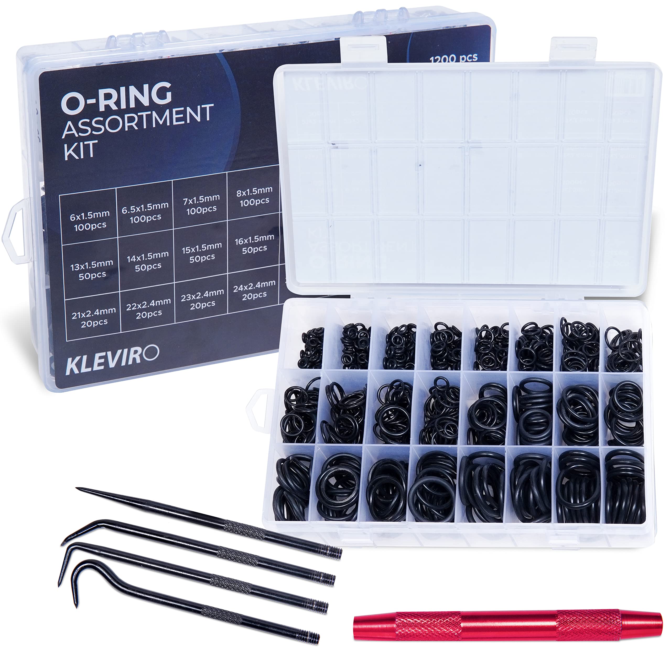 Buy Kleviro 1200 Pcs Universal O Ring Kit with 24 Sizes, Nitrile Rubber O Rings Assortment Kit