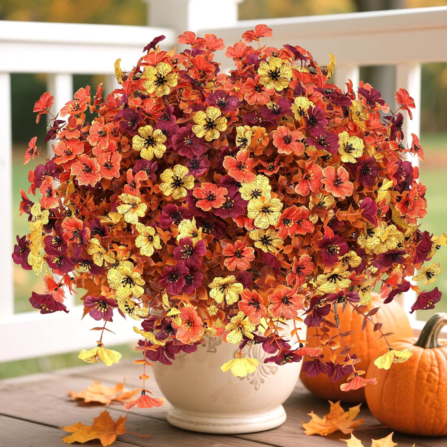 36 Bundles Artificial Fall Flowers Faux Mums Plants for Outdoor Indoor Decoration, Fake Silk Colorful Daisy UV Resistant Look Real No Fade for Front Door Porch Patio Yard Balcony Autumn Decor