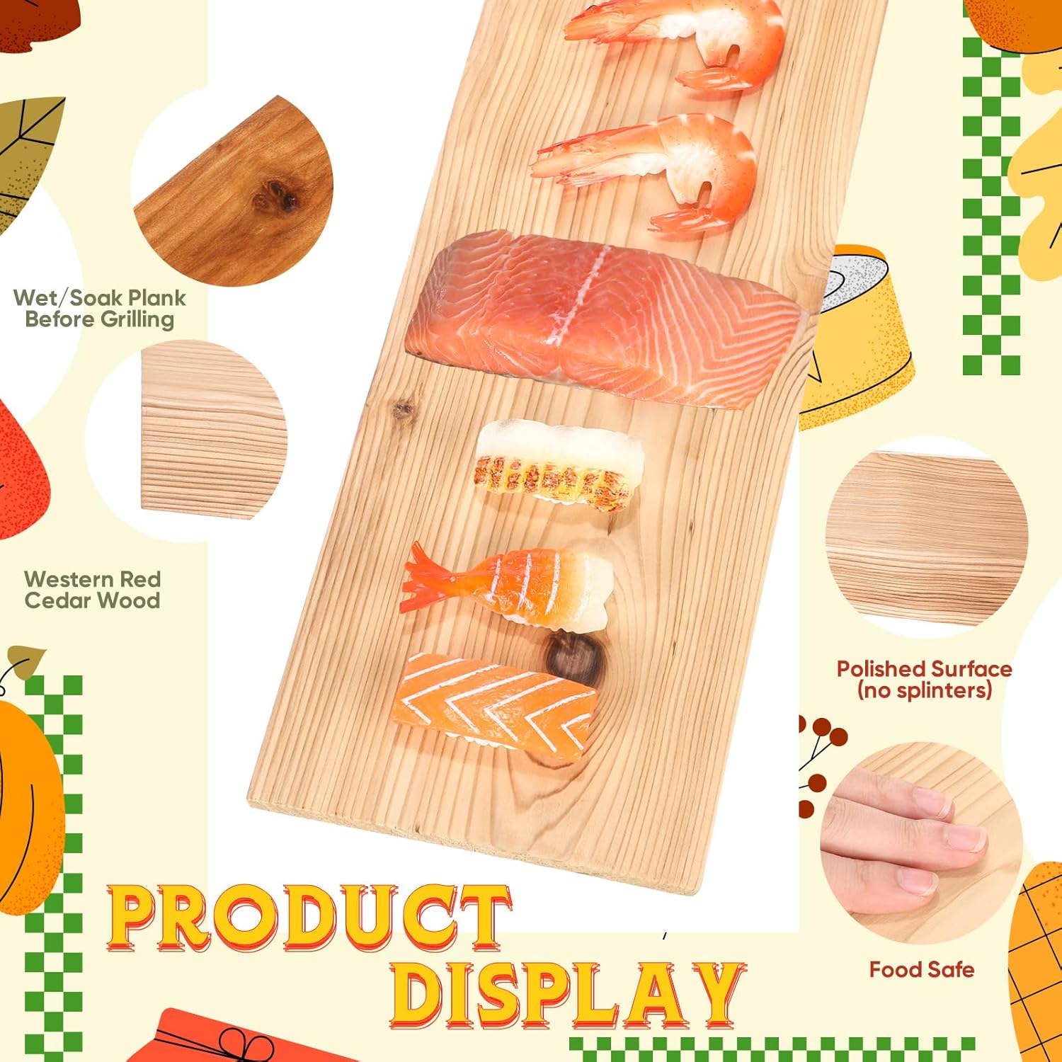 Landical 3/6/10/13 Pcs XL XXL XXL Large Cedar Planks for Grilling Salmon Thicker Design Full Filet of Meat Fish Veggies Adding Extra Smoke and Flavor Soaking Fast Easy to Use(3 Pcs,15 x 5.5 Inches)