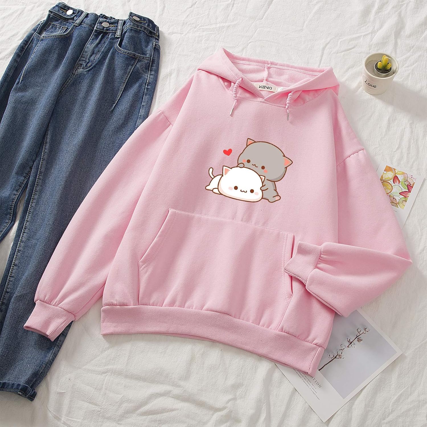 Women Kawaii Cartoon Cute Cat Graphic Casual Cotton Pullover Hoodies Sweatshirt - Image 3