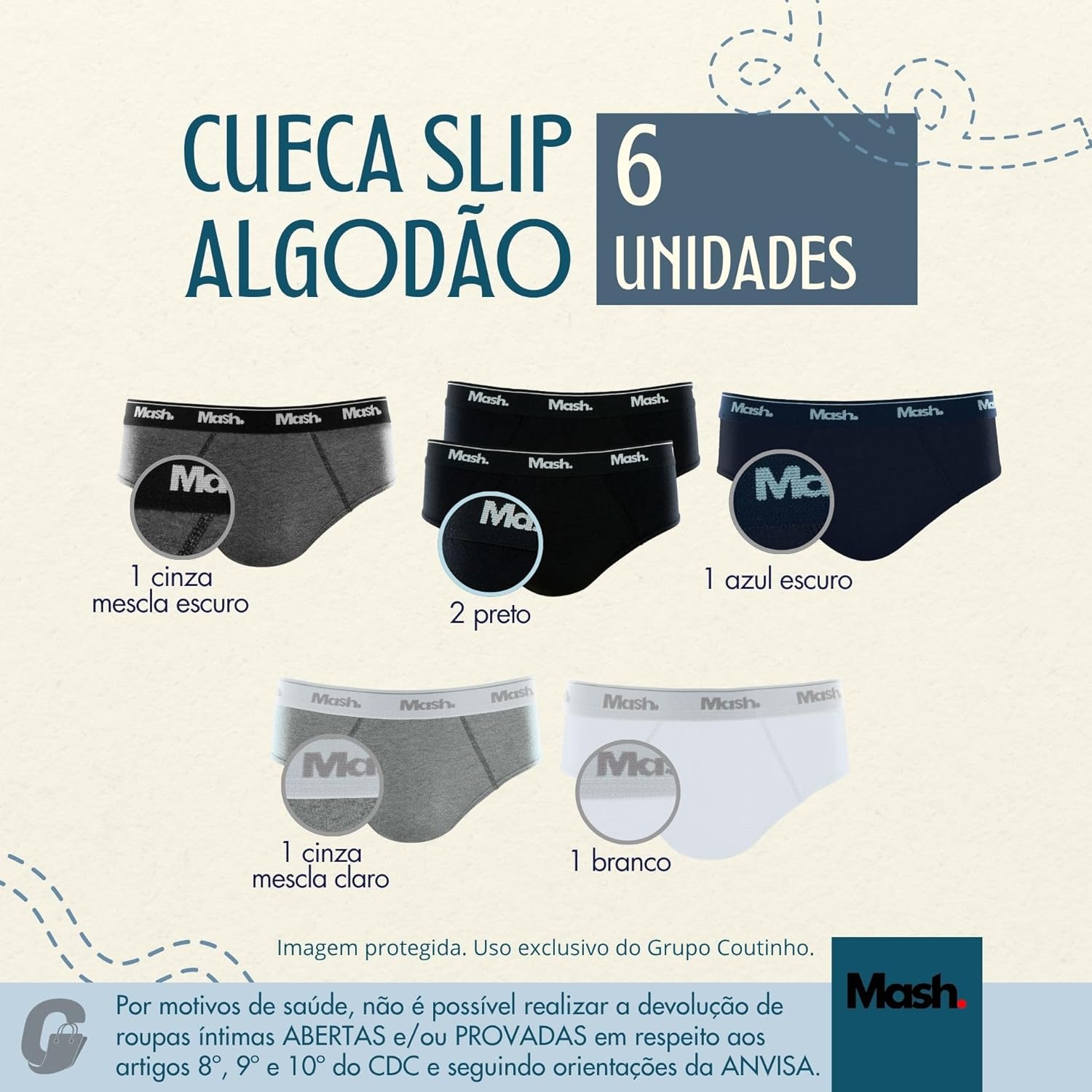 Kit 6 Cuecas Mash Slip Algodão Cotton Hipoalergênica Masculina em promoção! Veja a oferta e mais achadinhos de Moda íntima 3 Hoje é o melhor dia para comprar Kit 6 Cuecas Mash Slip Algodão Cotton Hipoalergênica Masculina com aquele preço maroto! Promoção! Aproveite a oferta! 3