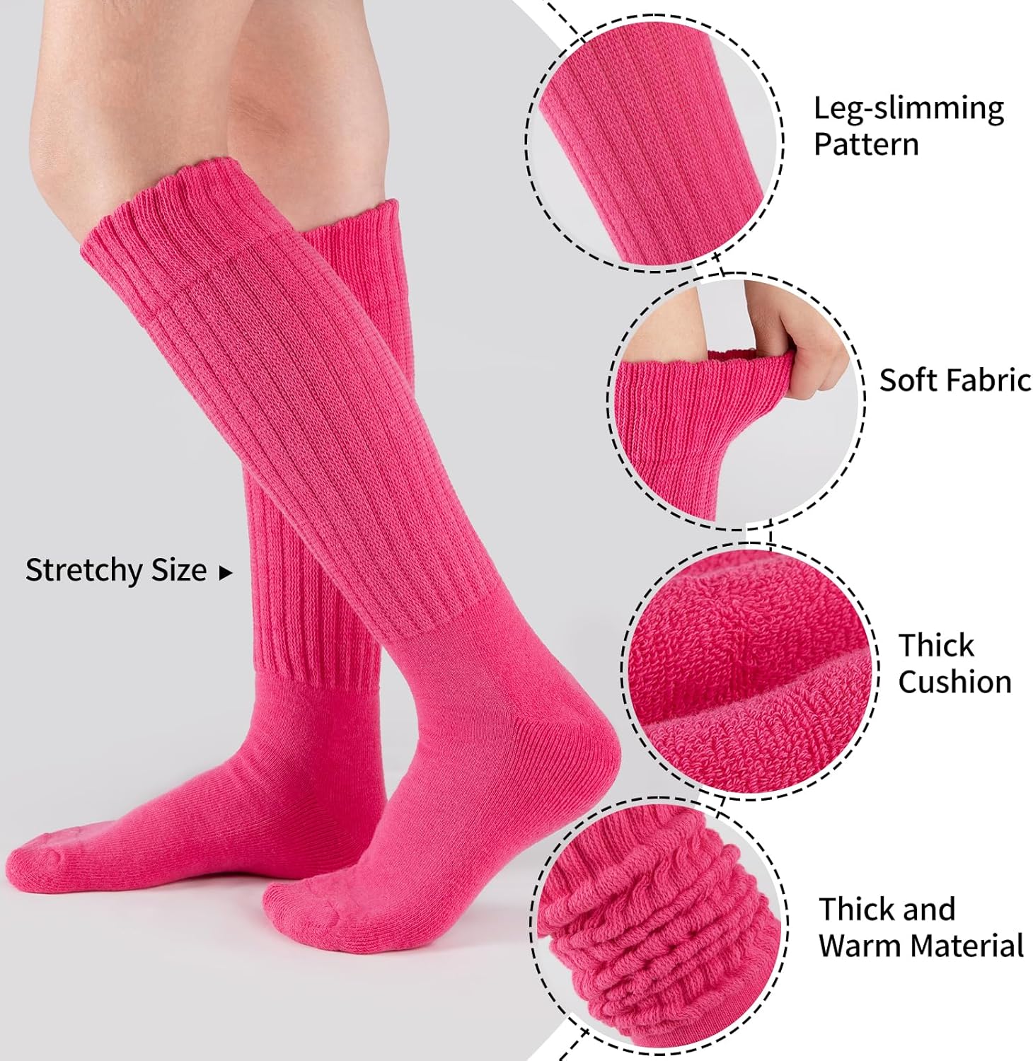 COOVAN Slouch Socks Women 4 Pairs Knee High Scrunch Cotton Soft Knit Cushion Extra Long Socks - Image 3