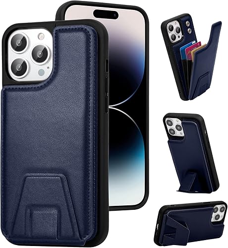 Miniatura 8 de HANDODO Funda tipo cartera compatible con iPhone 14 Pro Max, funda de piel con tarjetero y bloqueo RFID, doble cierre, a prueba de golpes,