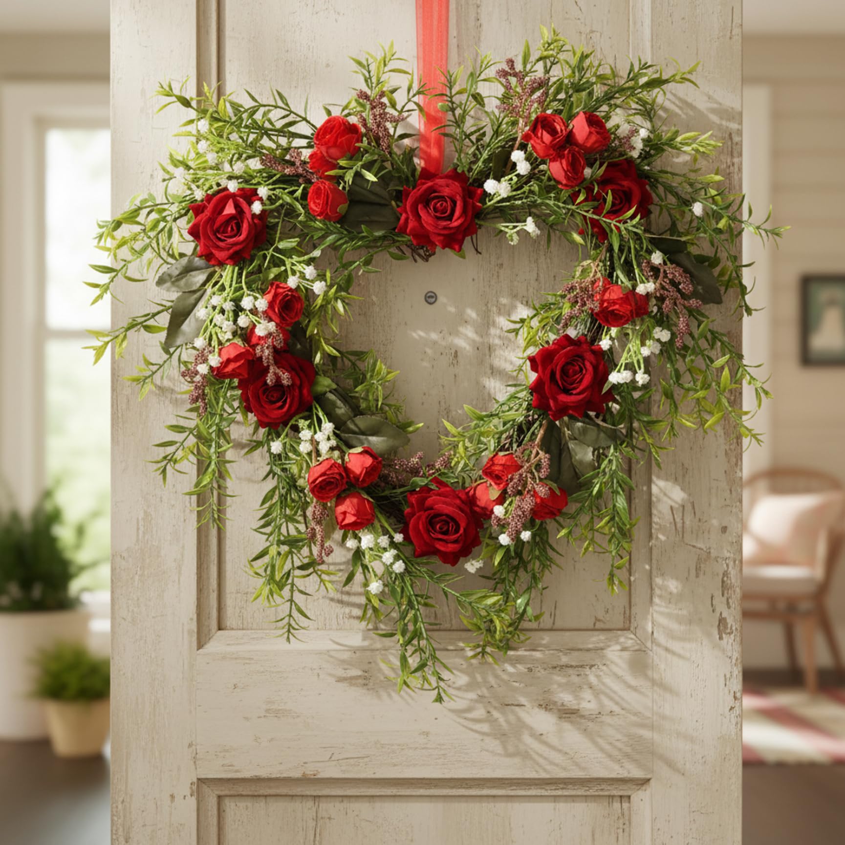 Couronne de cœur pour porte d'entrée : décoration de mariage et de printemps