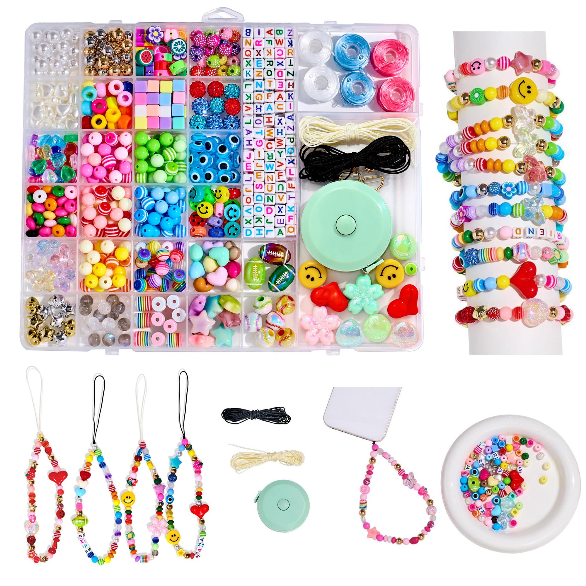 MYCUTEY DIY Bracelet Making Kit with 657Pcs Colorful Pony,Letter,Football,Star &amp; Flower Beads Craft Kits for Jewelry-Making, Bracelets, Necklace&amp;Phone Charm Personalized A-Z Name Making Kit Gifts