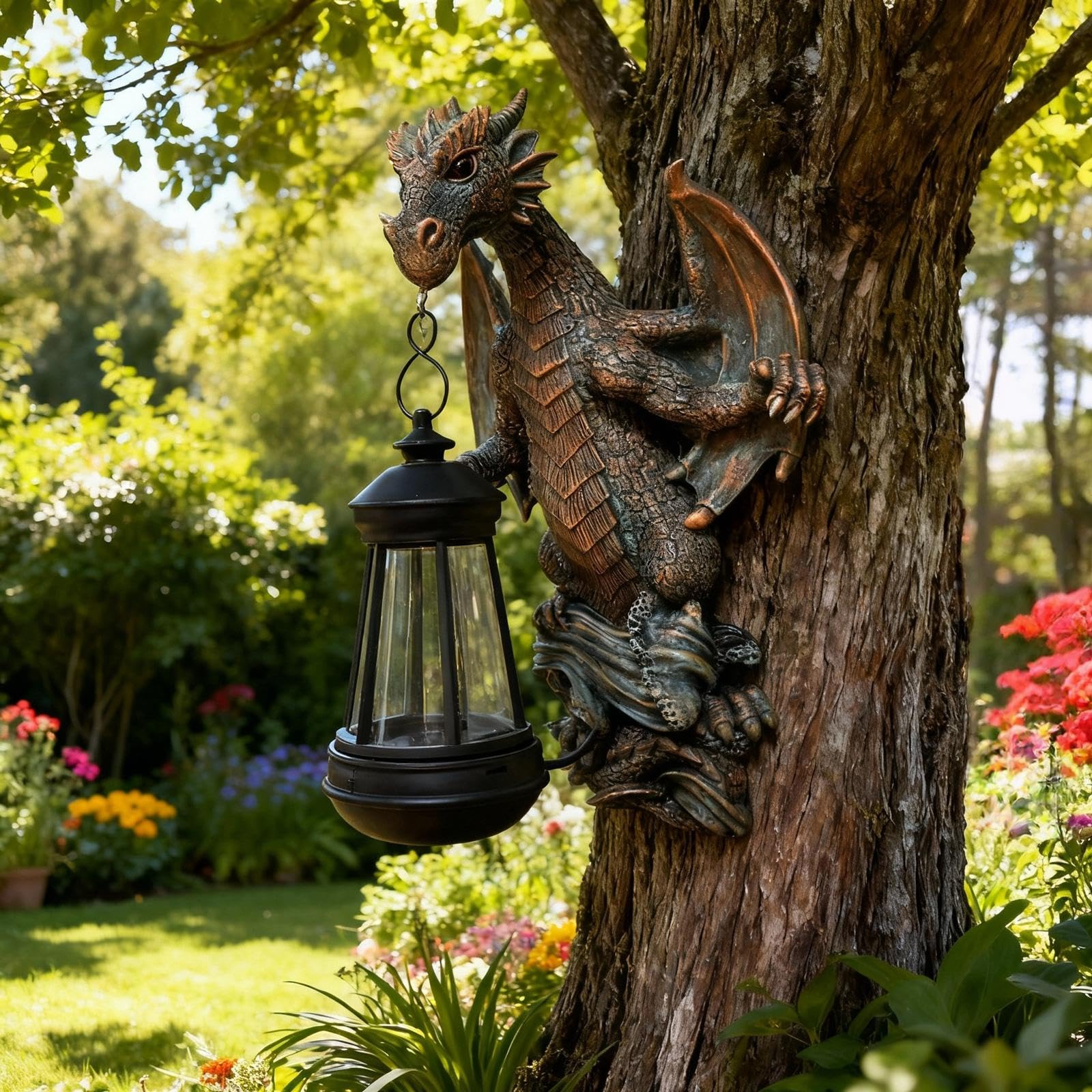 perfk Estatua de dragón de jardín con luz Solar, Adorno Decorativo para jardín, Regalo, Figura de dragón montada en la Pared, luz para Patio Exterior