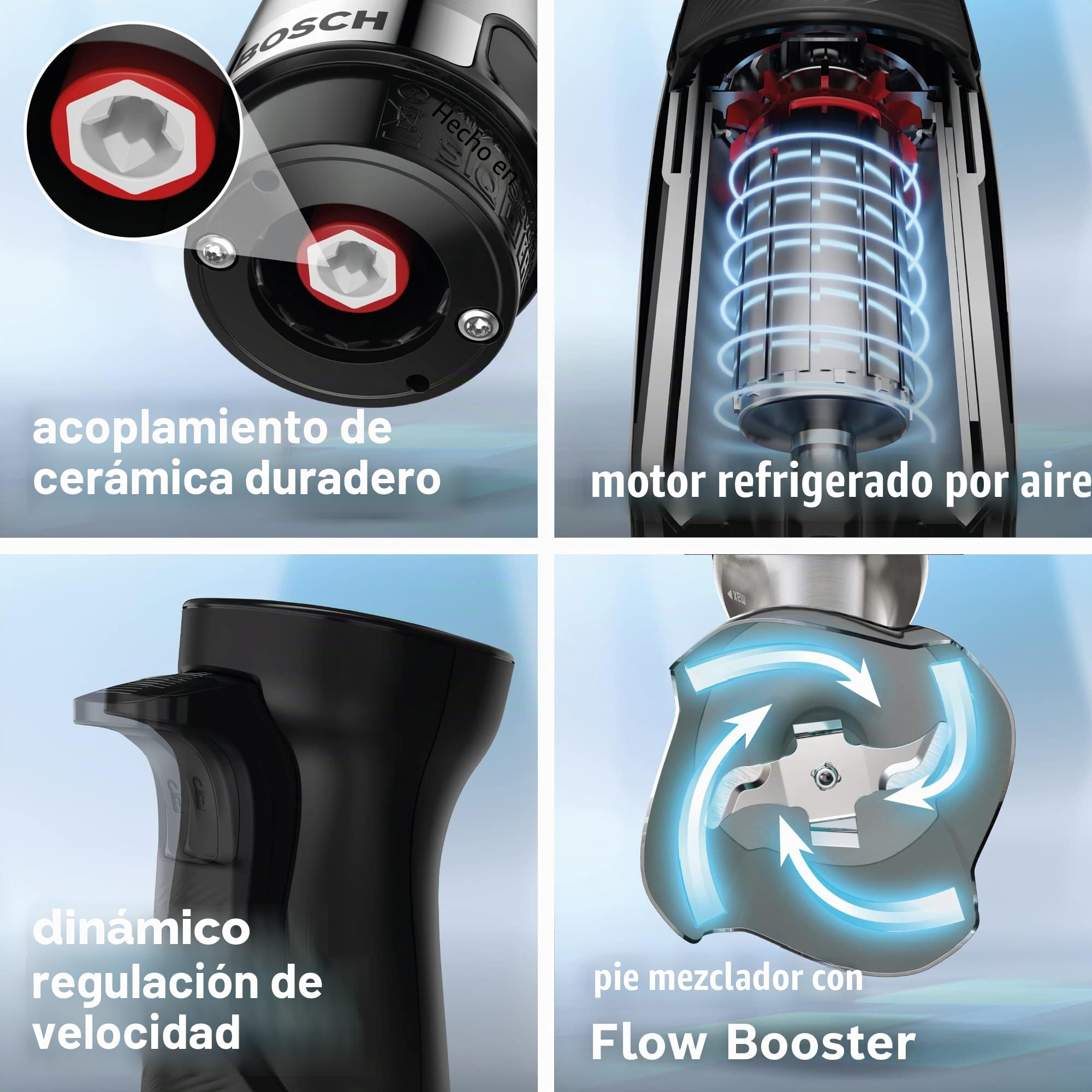 Bosch MSM6M673 ErgoMaster - Batidora de inmersión serie 6, mini picadora, prensa puré, cuenco multifunción y 4 otros accesorios incluidos, sistema de mezcla QuattroBlade System Pro,1000 vatios, plata