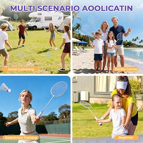 Vista 18 de HIRALIY Badminton Rackets Set for Backyards, Badminton Set, Includ 2/4 Rackets, 6/12 Birdies, 1 Carrying Bag, Outdoor Game for Adult Family Beginner